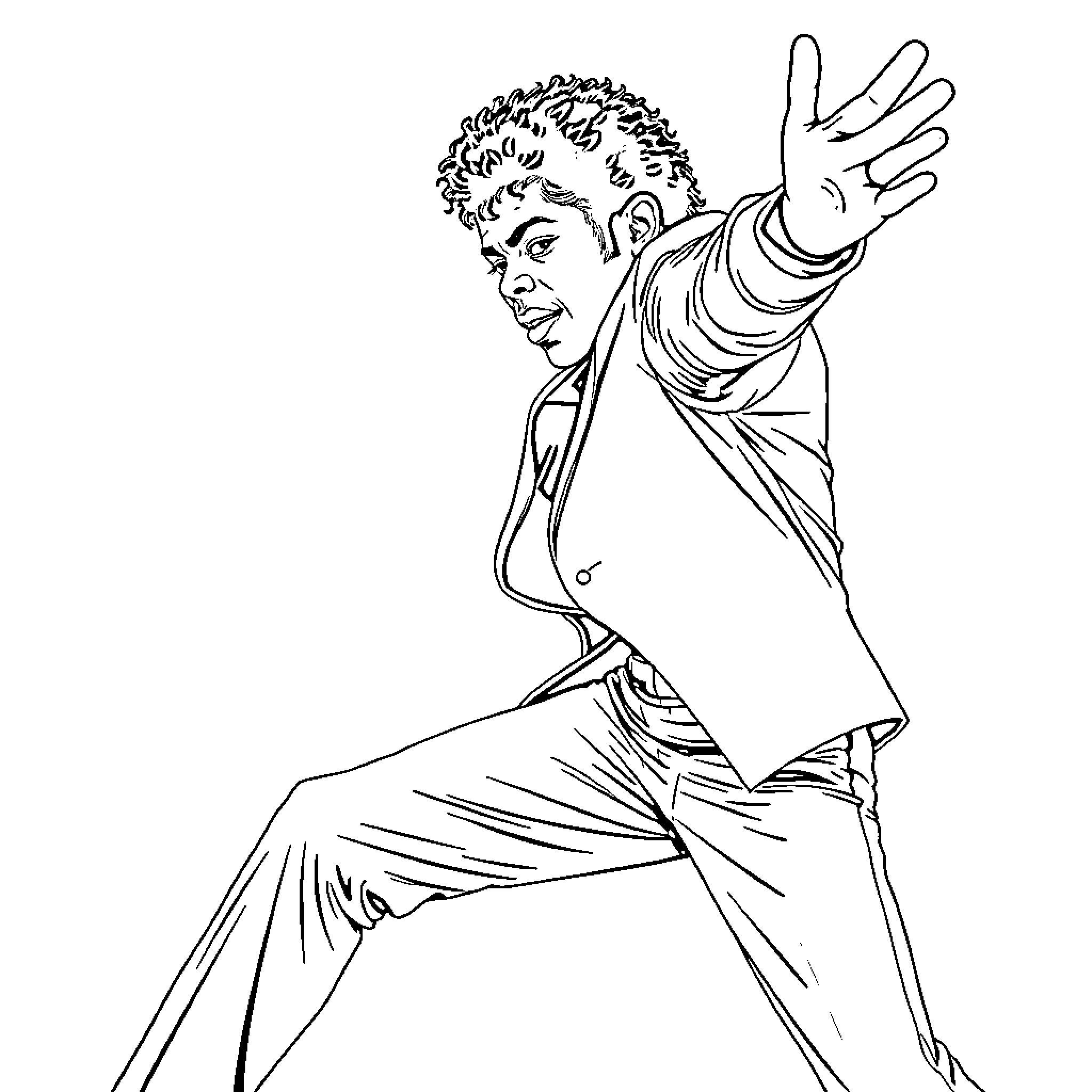 Gary Coleman gesturing in a theatrical pose Coloring Page (free black-and-white line drawing printable PDF for all, from beginners to advanced learners, including children, teens, adults, and seniors)