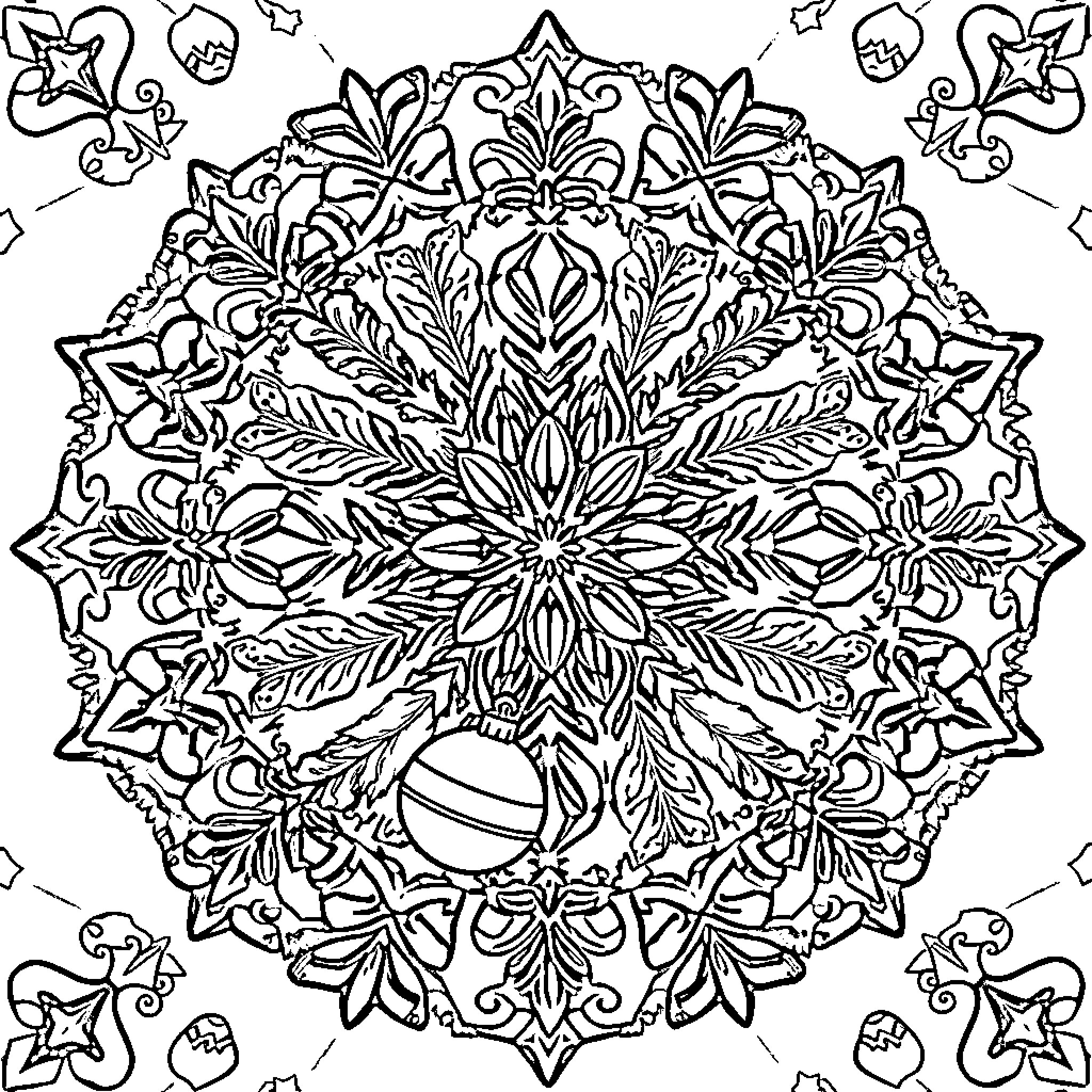 Mandala of intricate floral patterns Coloring Page (free black-and-white line drawing printable PDF for all, from beginners to advanced learners, including children, teens, adults, and seniors)