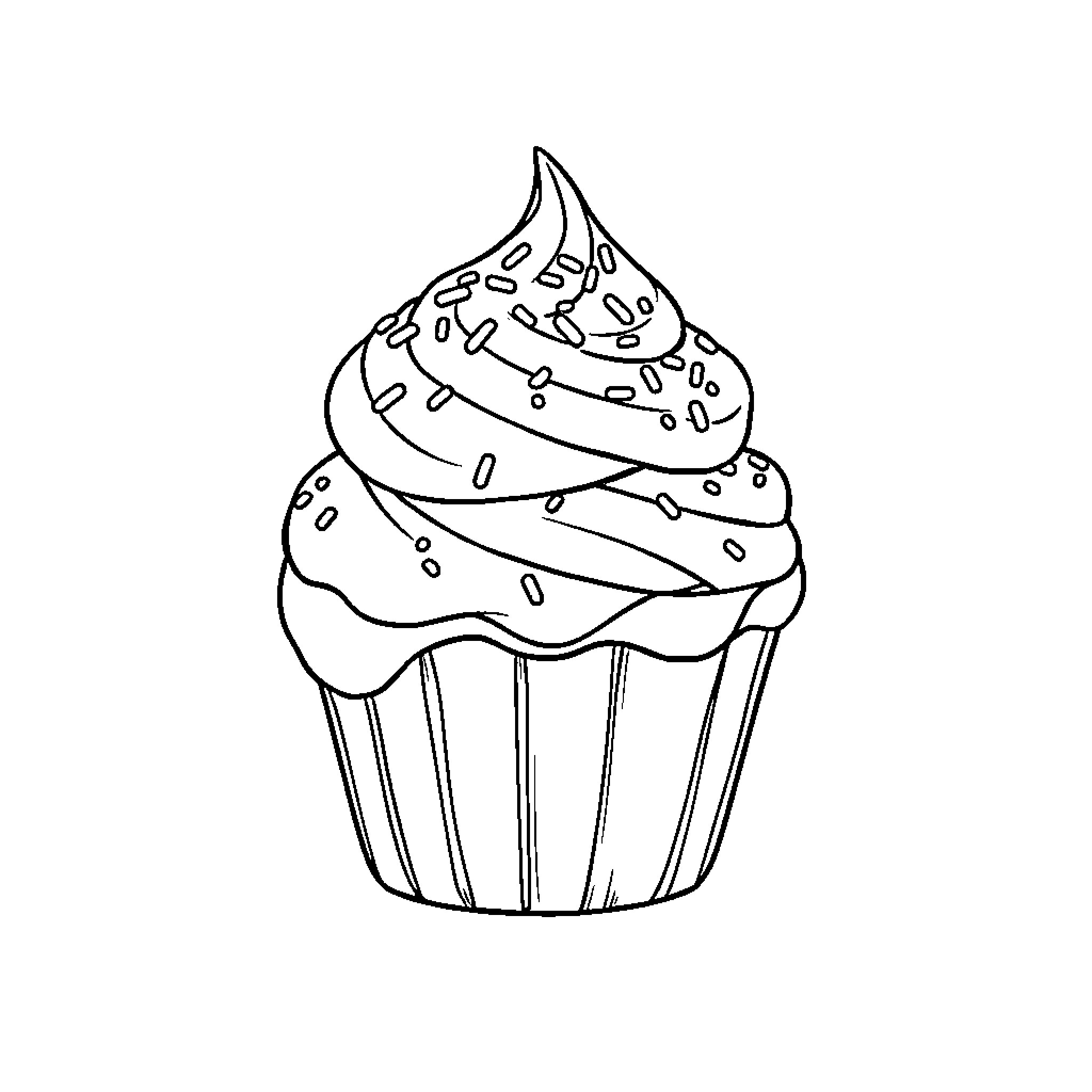 Dessert with whimsical frosting swirls Coloring Page (free black-and-white line drawing printable PDF for all, from beginners to advanced learners, including children, teens, adults, and seniors)