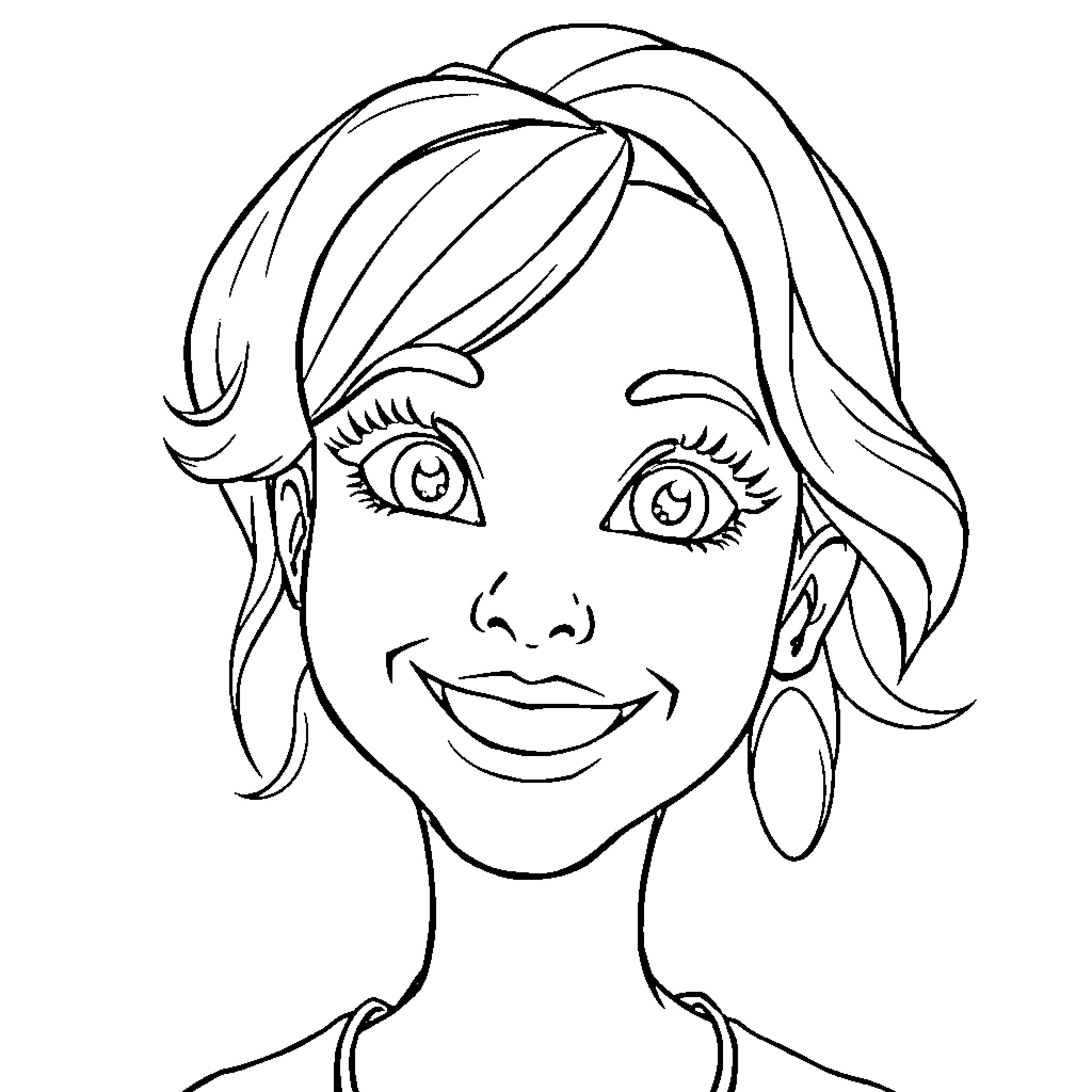 Claire's happy smiling face Coloring Page (free black-and-white line drawing printable PDF for all, from beginners to advanced learners, including children, teens, adults, and seniors)