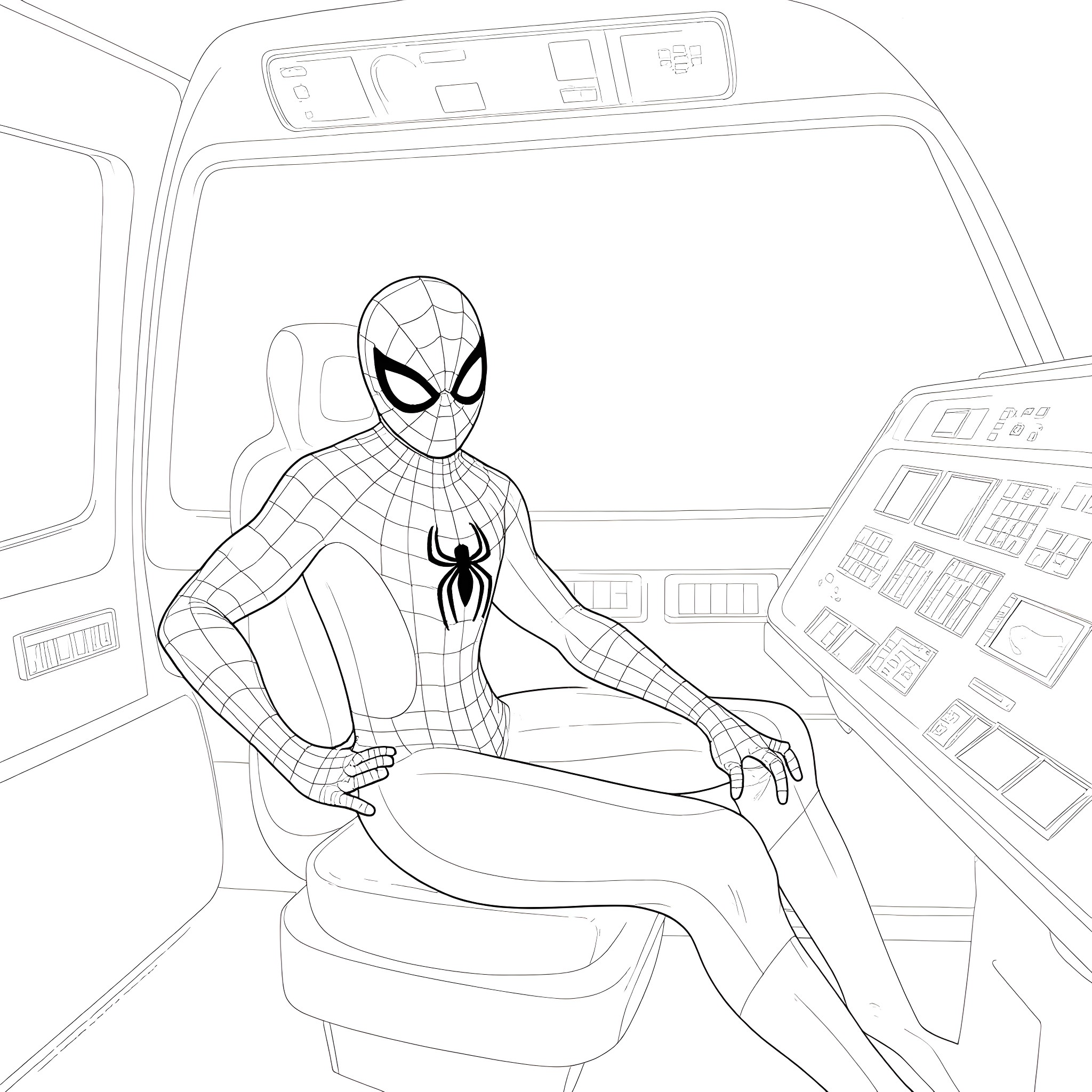 Spider-Man in a heroic pose Coloring Page (free black-and-white line drawing printable PDF for all, from beginners to advanced learners, including children, teens, adults, and seniors)