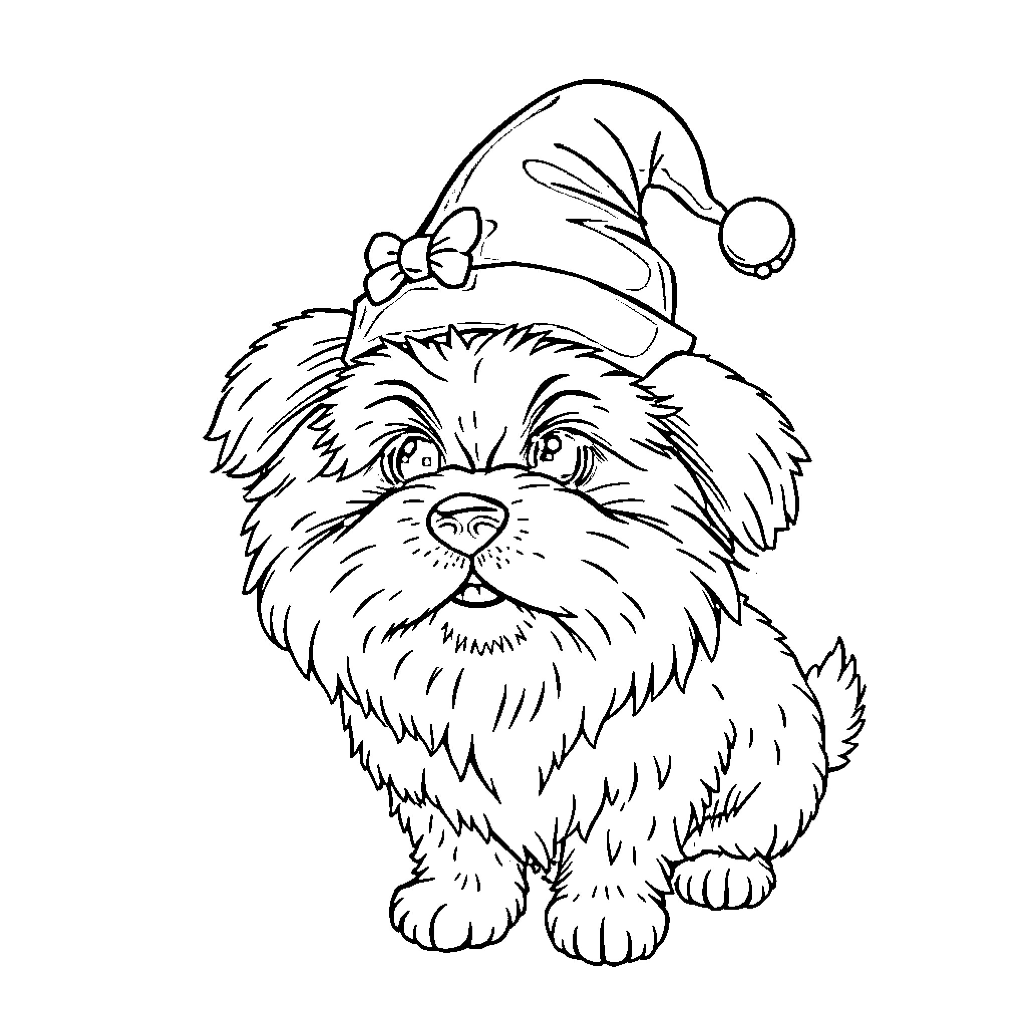 Dog wearing a festive hat Coloring Page (free black-and-white line drawing printable PDF for all, from beginners to advanced learners, including children, teens, adults, and seniors)