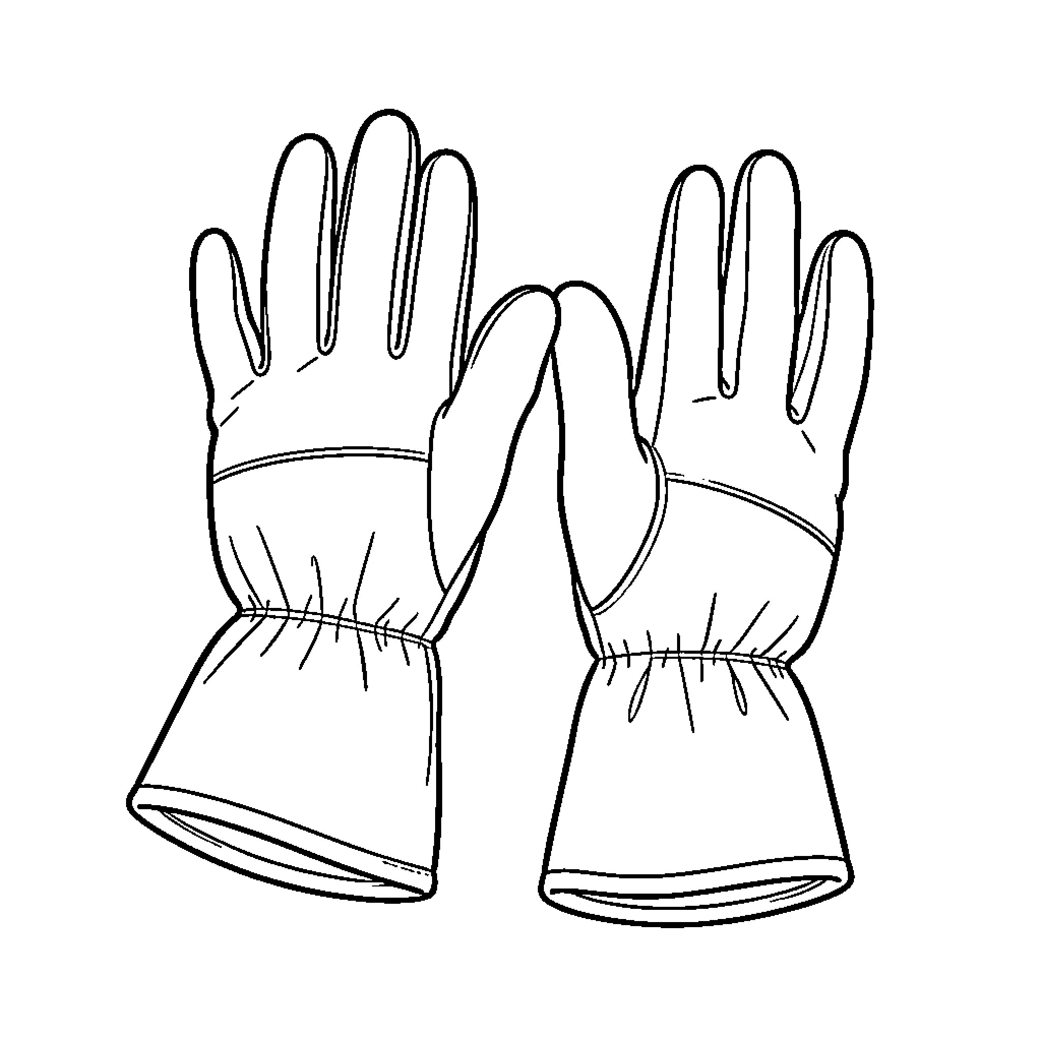 Gloves displayed side by side as a pair Coloring Page (free black-and-white line drawing printable PDF for all, from beginners to advanced learners, including children, teens, adults, and seniors)