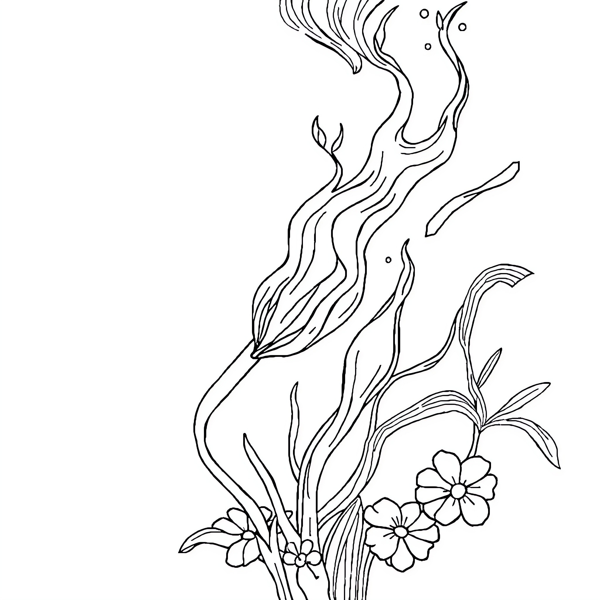 Creation of Flowing Floral Arrangement Coloring Page (free black-and-white line drawing printable PDF for all, from beginners to advanced learners, including children, teens, adults, and seniors)