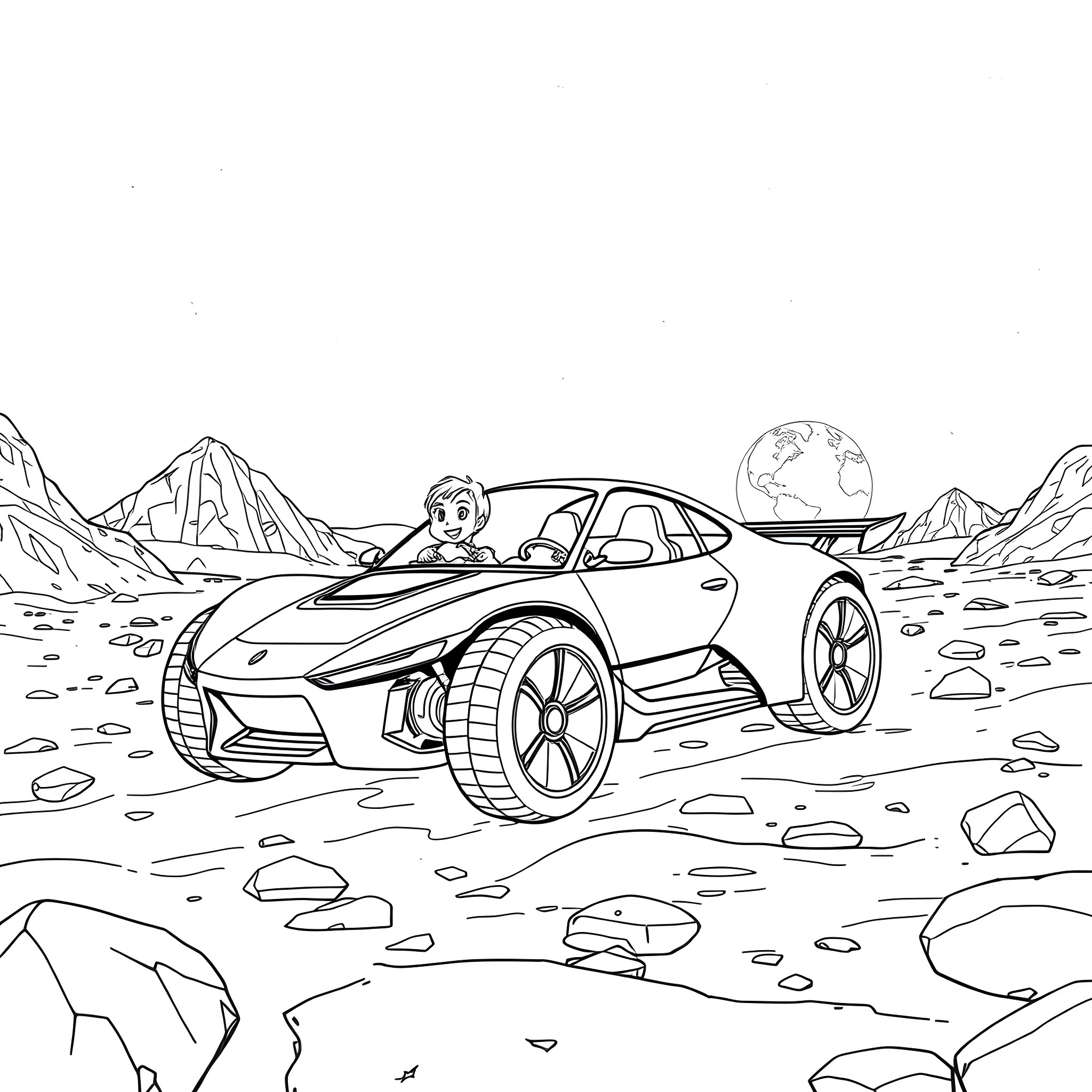 Nemo's Futuristic Adventure in the Alien Landscape Coloring Page (free black-and-white line drawing printable PDF for all, from beginners to advanced learners, including children, teens, adults, and seniors)