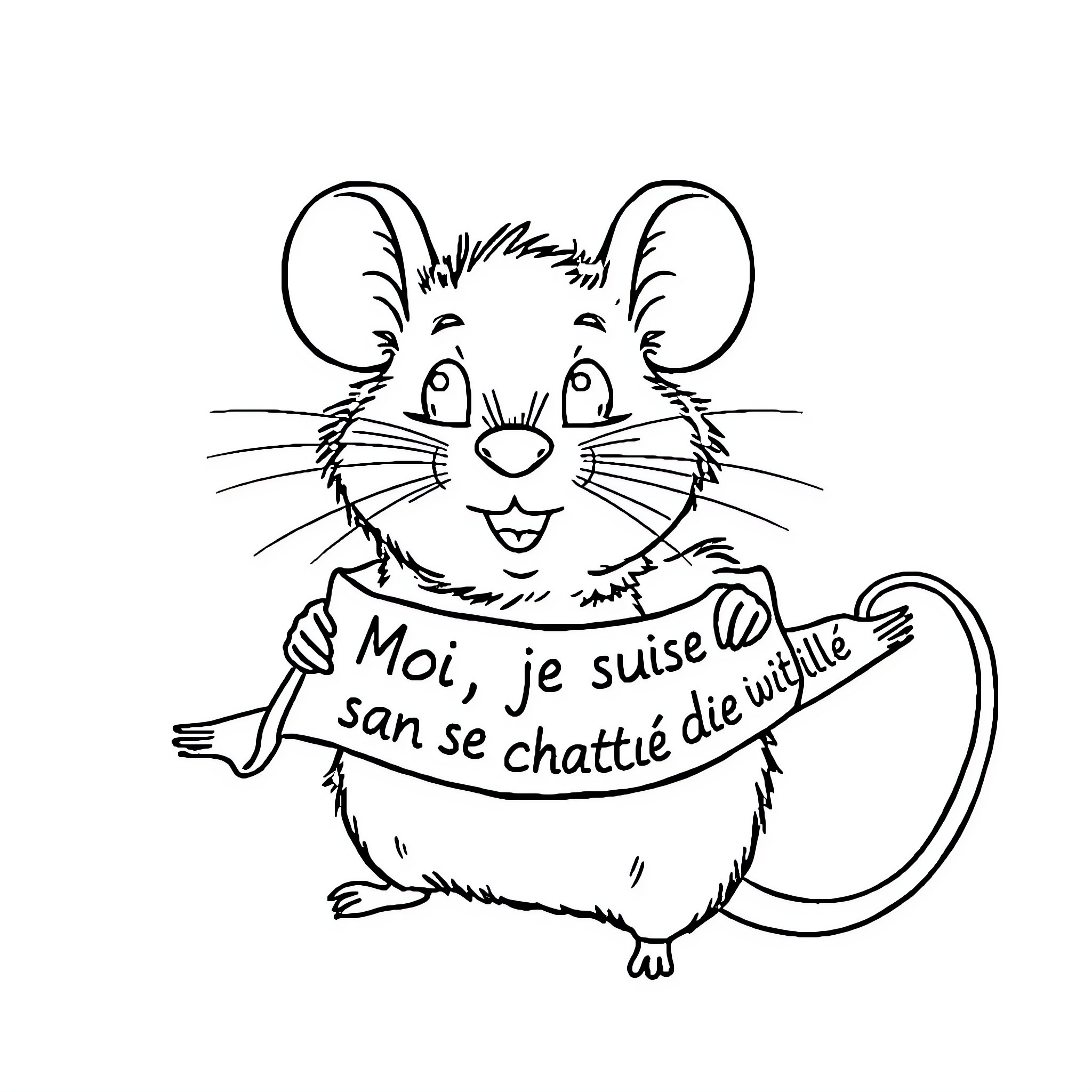 Rat with a Humorous Message Coloring Page (free black-and-white line drawing printable PDF for all, from beginners to advanced learners, including children, teens, adults, and seniors)