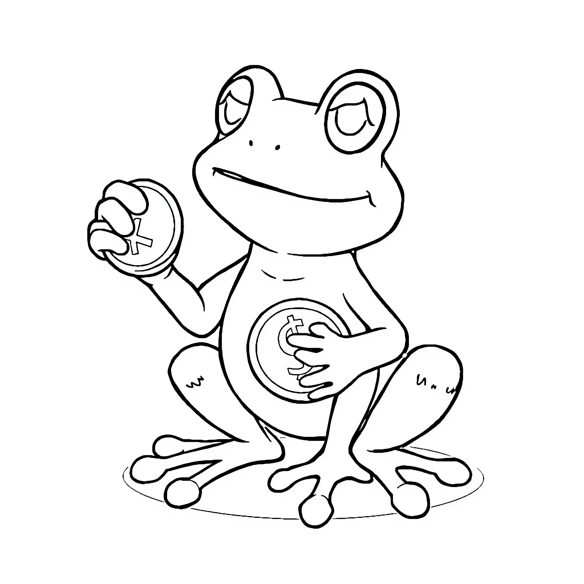 Pepe the Frog Cheerful Cartoon Character Coloring Page (free black-and-white line drawing printable PDF for all, from beginners to advanced learners, including children, teens, adults, and seniors)
