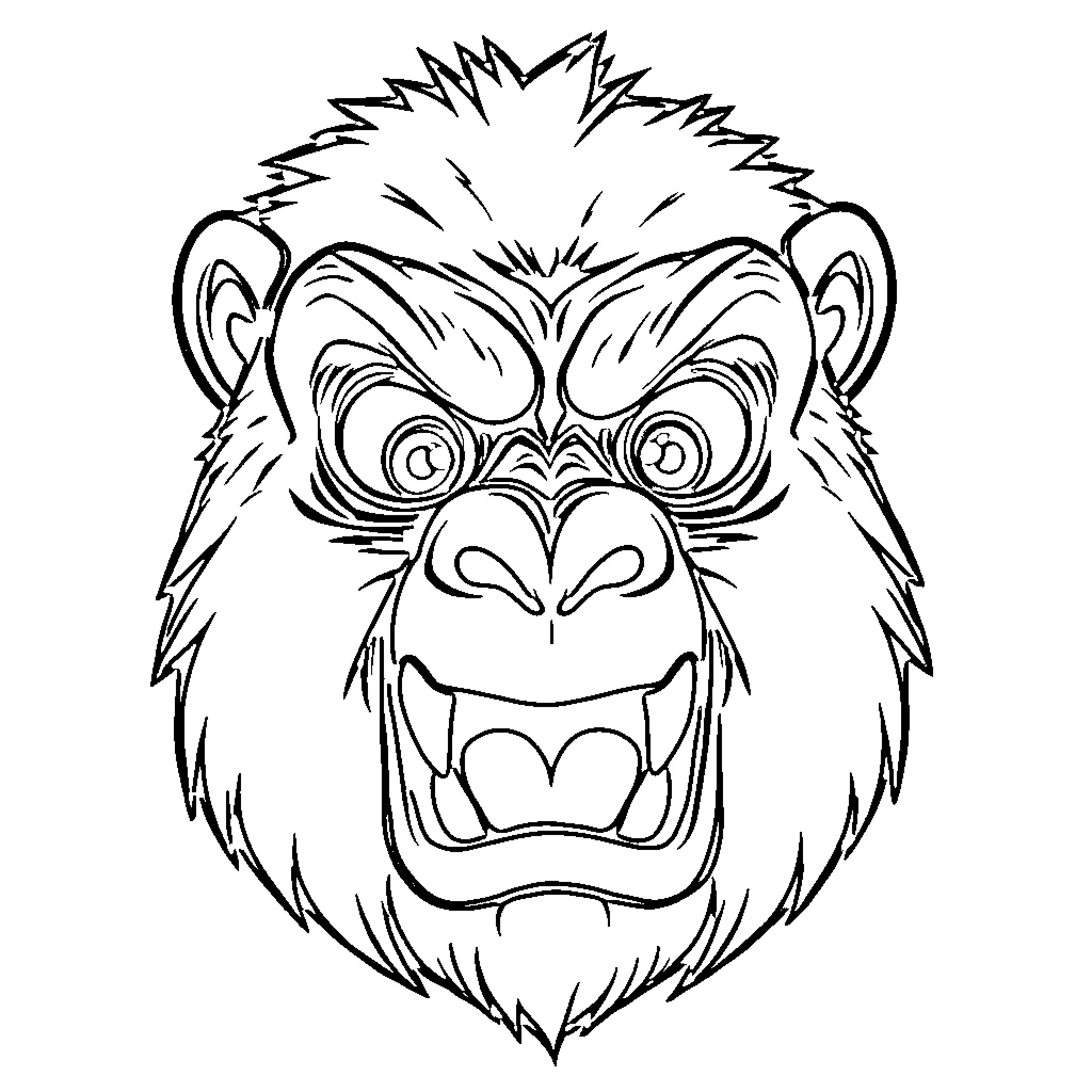 Gorilla with an intense and fierce expression Coloring Page (free black-and-white line drawing printable PDF for all, from beginners to advanced learners, including children, teens, adults, and seniors)