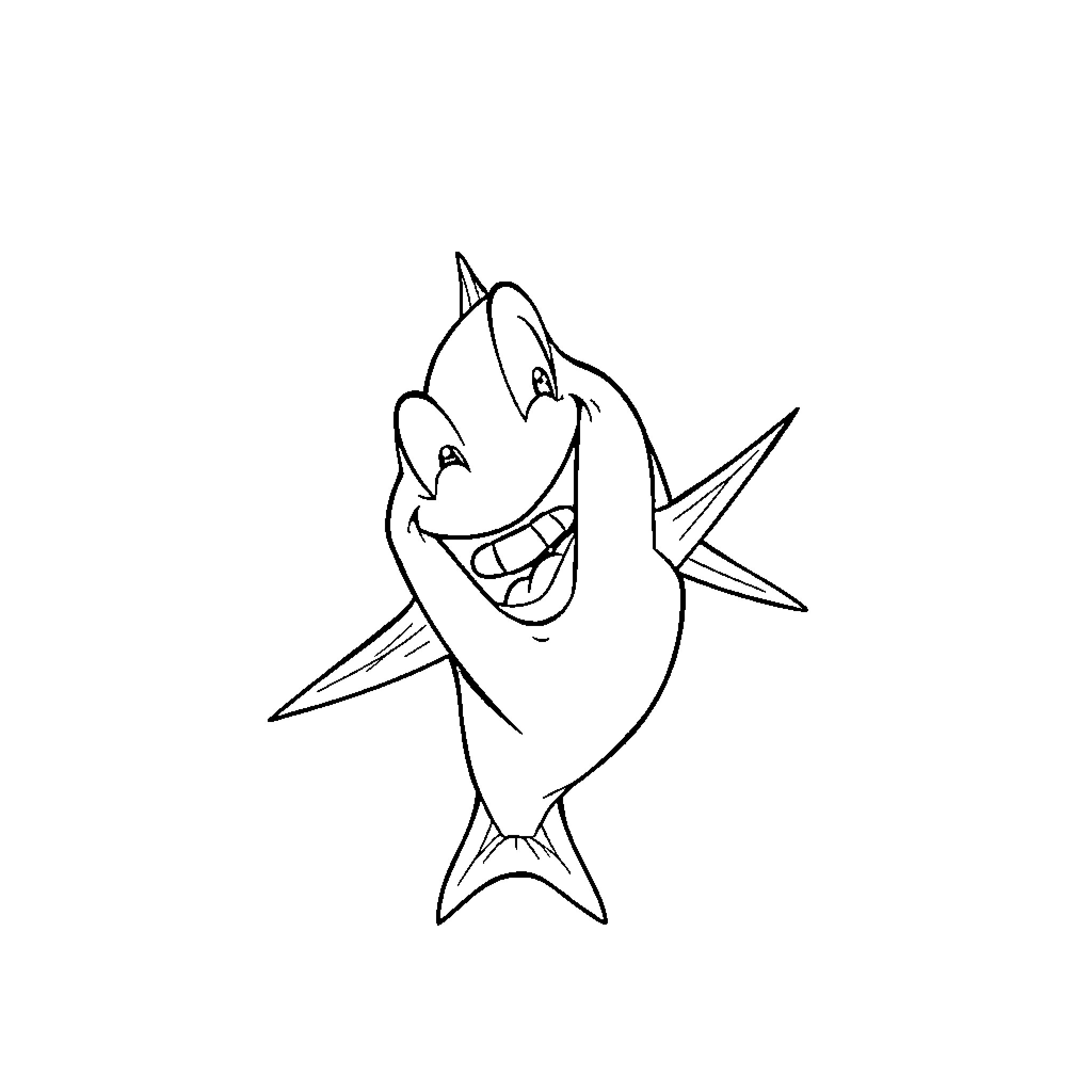 Tuna fish character with a happy expression Coloring Page (free black-and-white line drawing printable PDF for all, from beginners to advanced learners, including children, teens, adults, and seniors)