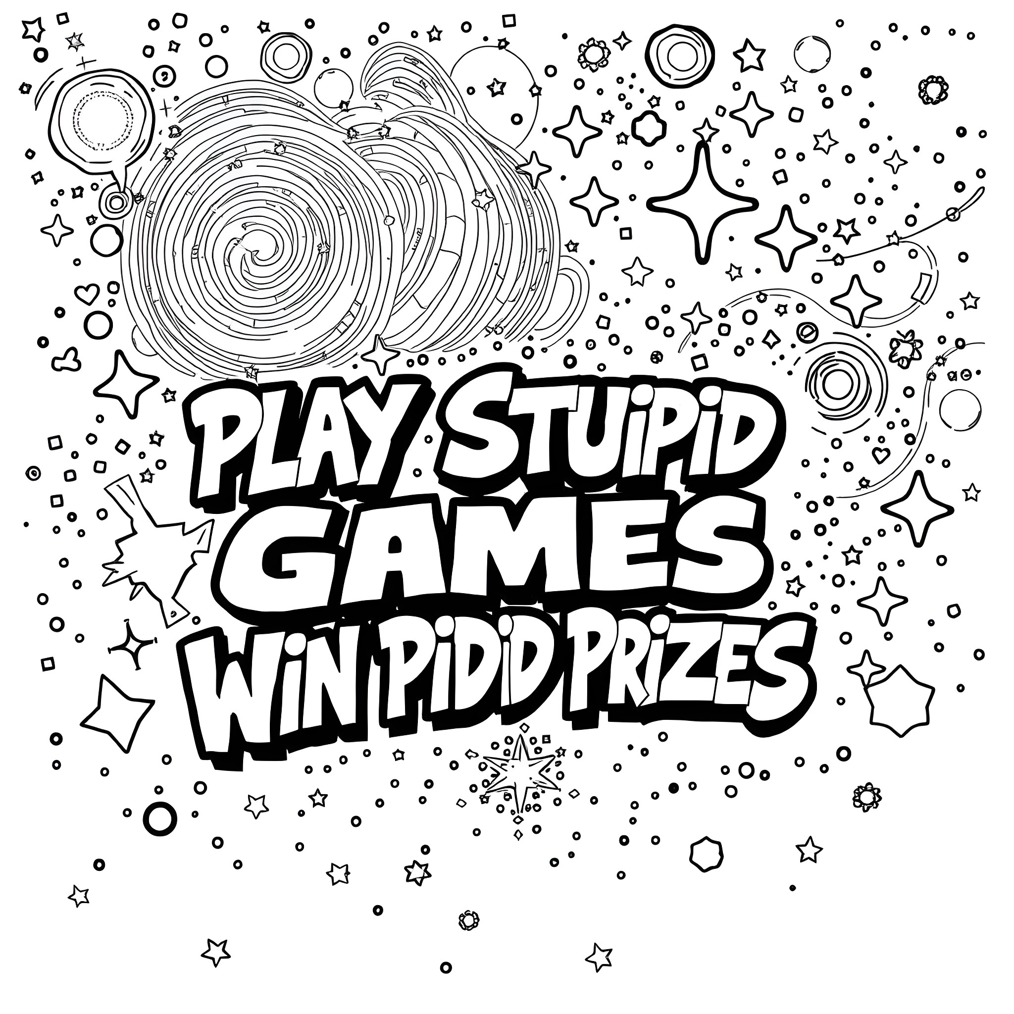 Graffiti featuring playful games and prizes Coloring Page (free black-and-white line drawing printable PDF for all, from beginners to advanced learners, including children, teens, adults, and seniors)