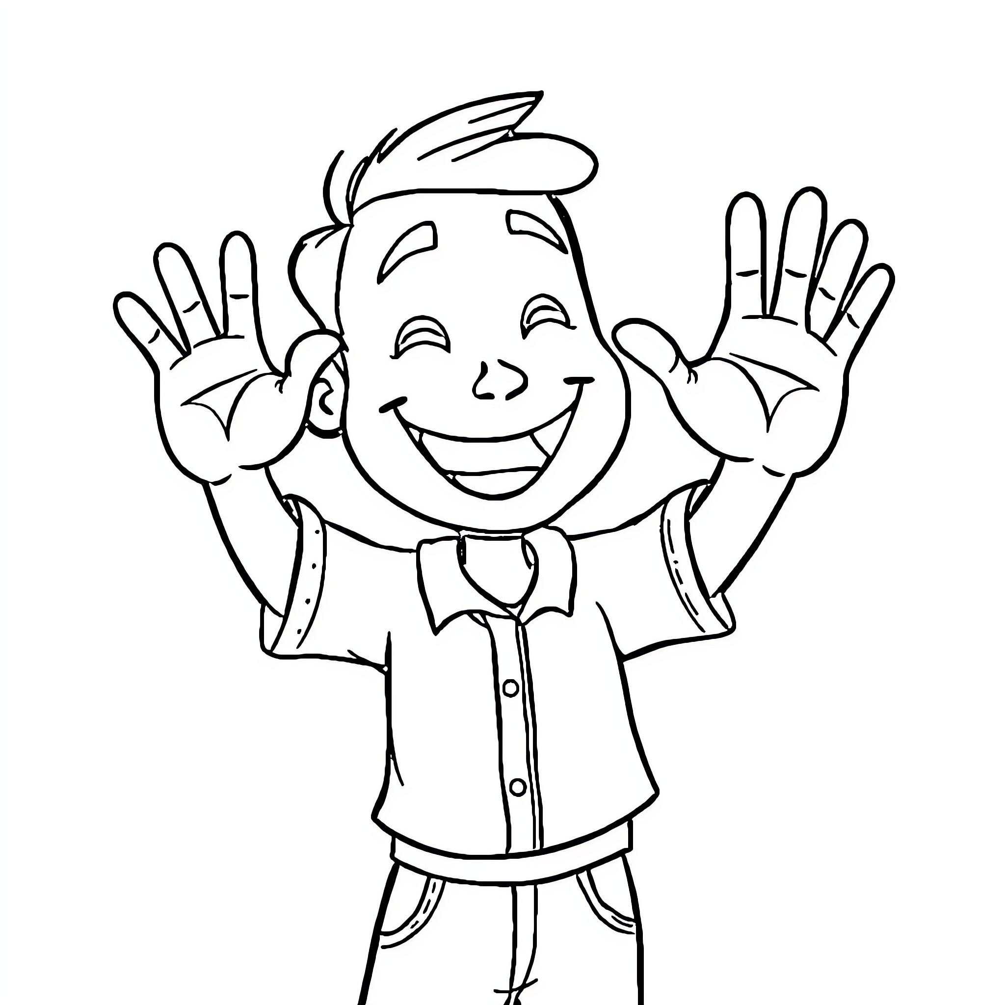 Hai friendly cartoon character waving happily Coloring Page (free black-and-white line drawing printable PDF for all, from beginners to advanced learners, including children, teens, adults, and seniors)