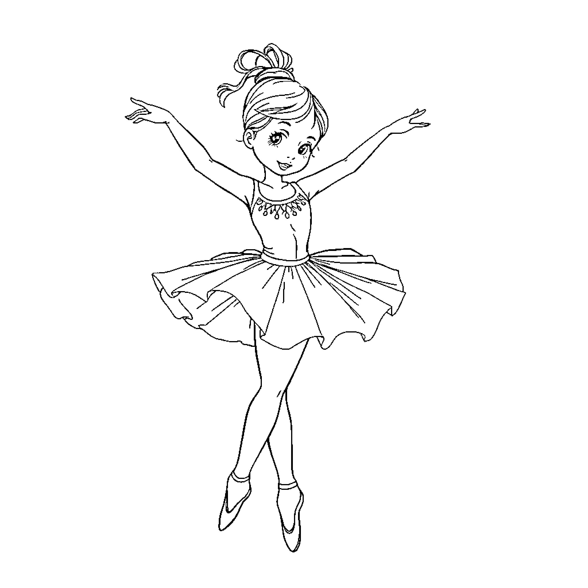 Ballet Dancer in Graceful Pose Coloring Page (free black-and-white line drawing printable PDF for all, from beginners to advanced learners, including children, teens, adults, and seniors)