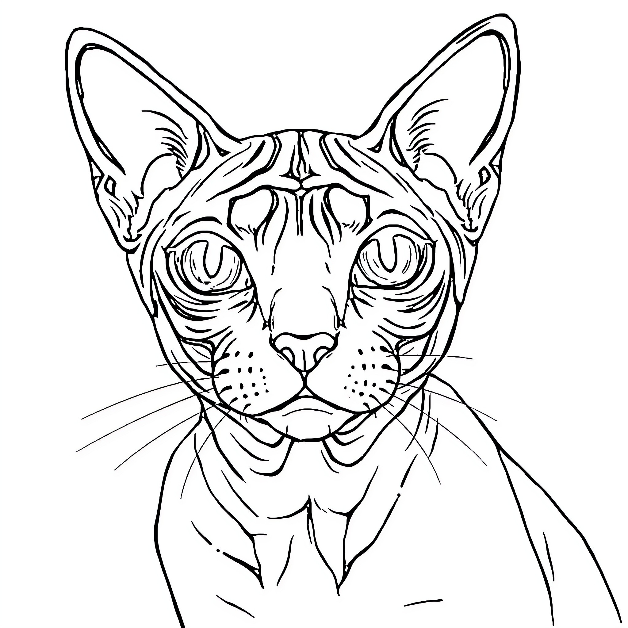 Cat with detailed facial features Coloring Page (free black-and-white line drawing printable PDF for all, from beginners to advanced learners, including children, teens, adults, and seniors)