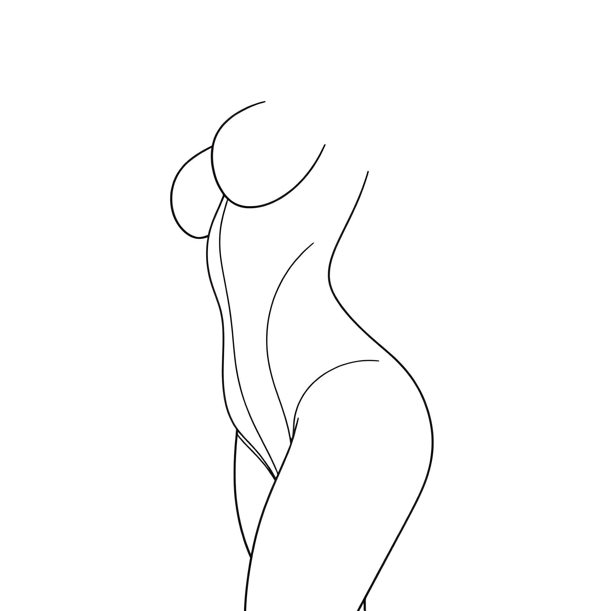 Woman in abstract graceful pose Coloring Page (free black-and-white line drawing printable PDF for all, from beginners to advanced learners, including children, teens, adults, and seniors)