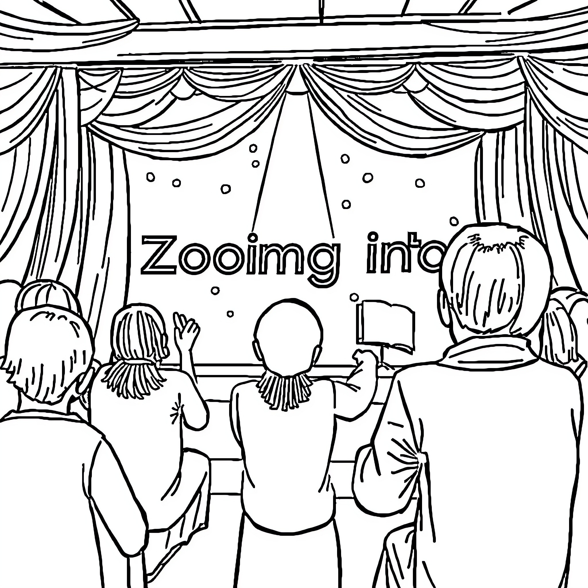 Poetry of a Theatrical Performance Coloring Page (free black-and-white line drawing printable PDF for all, from beginners to advanced learners, including children, teens, adults, and seniors)