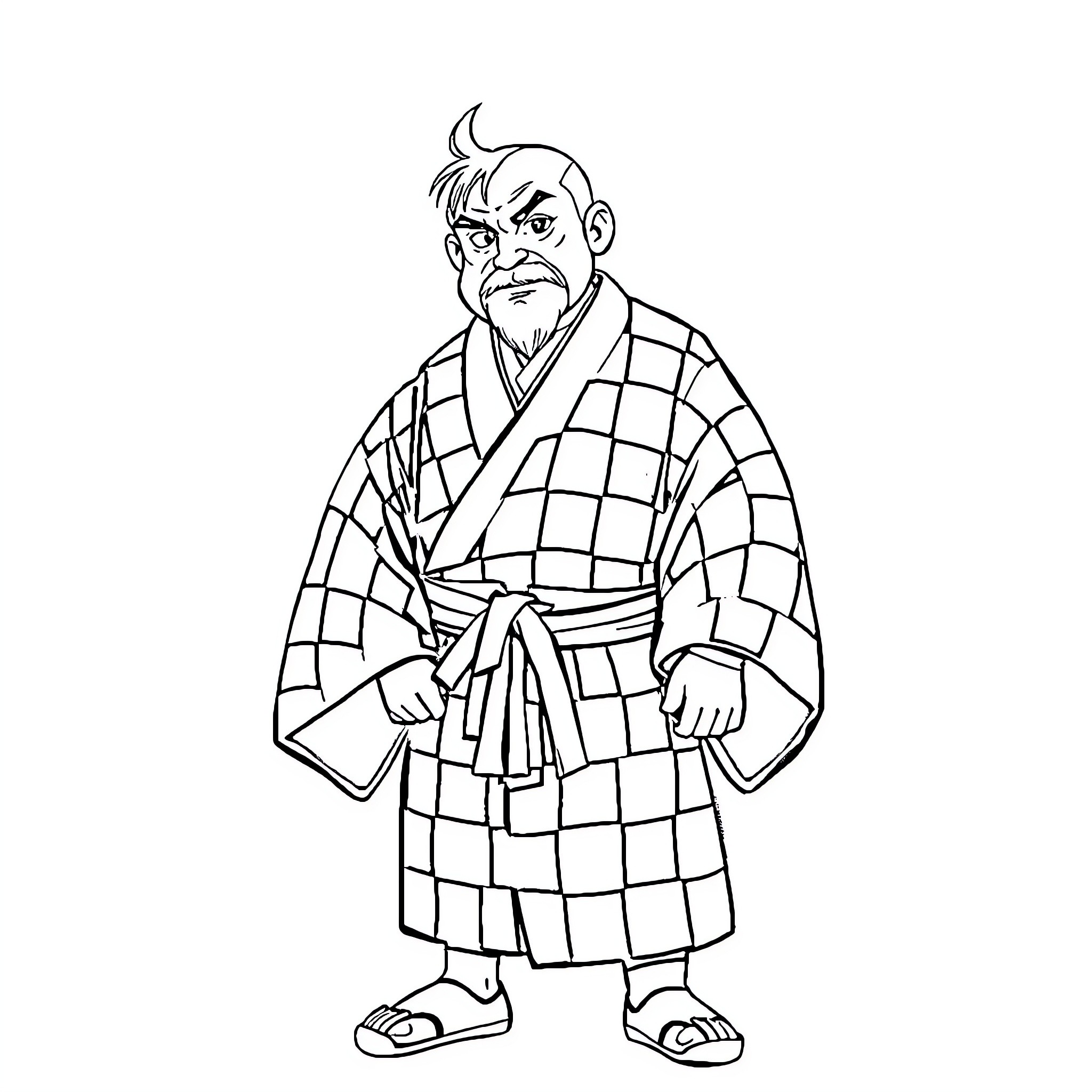 Tanjiro in Traditional Japanese Attire Coloring Page (free black-and-white line drawing printable PDF for all, from beginners to advanced learners, including children, teens, adults, and seniors)