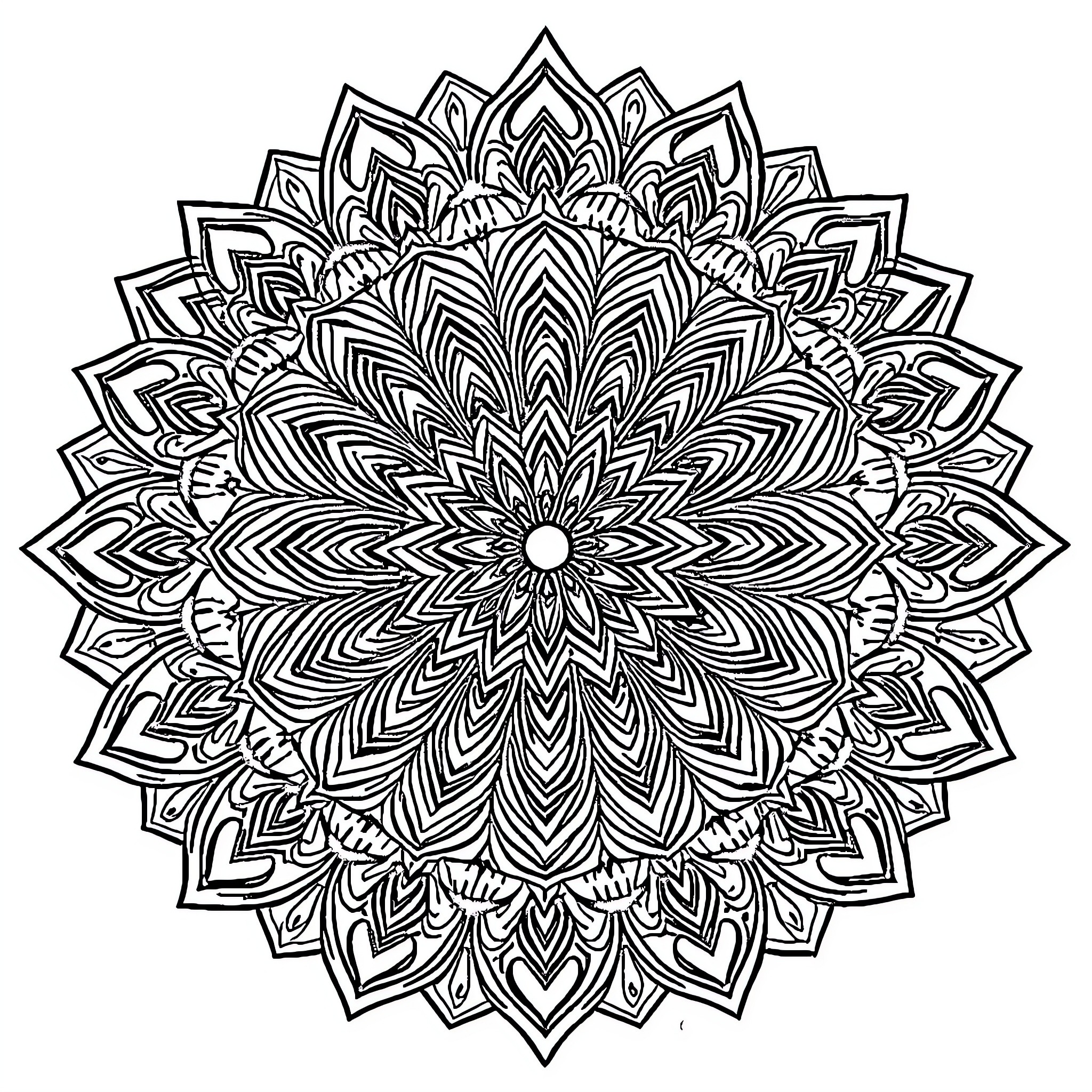 Mandalas of intricate geometric patterns Coloring Page (free black-and-white line drawing printable PDF for all, from beginners to advanced learners, including children, teens, adults, and seniors)