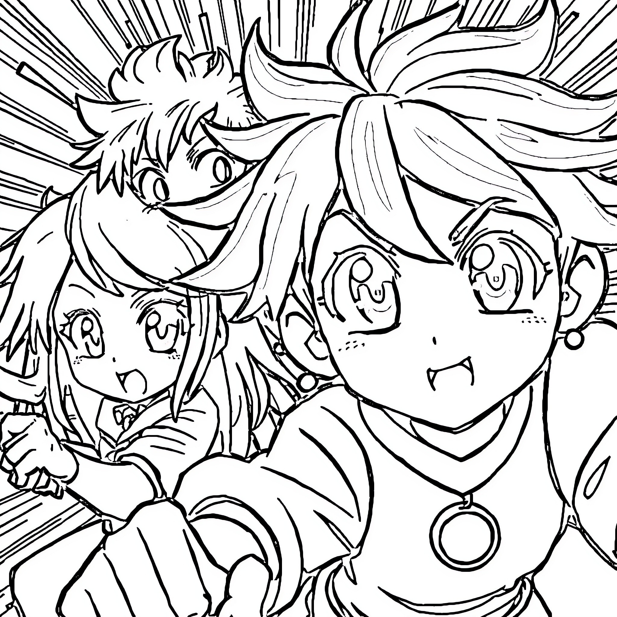 Anime characters in passionate embrace Coloring Page (free black-and-white line drawing printable PDF for all, from beginners to advanced learners, including children, teens, adults, and seniors)