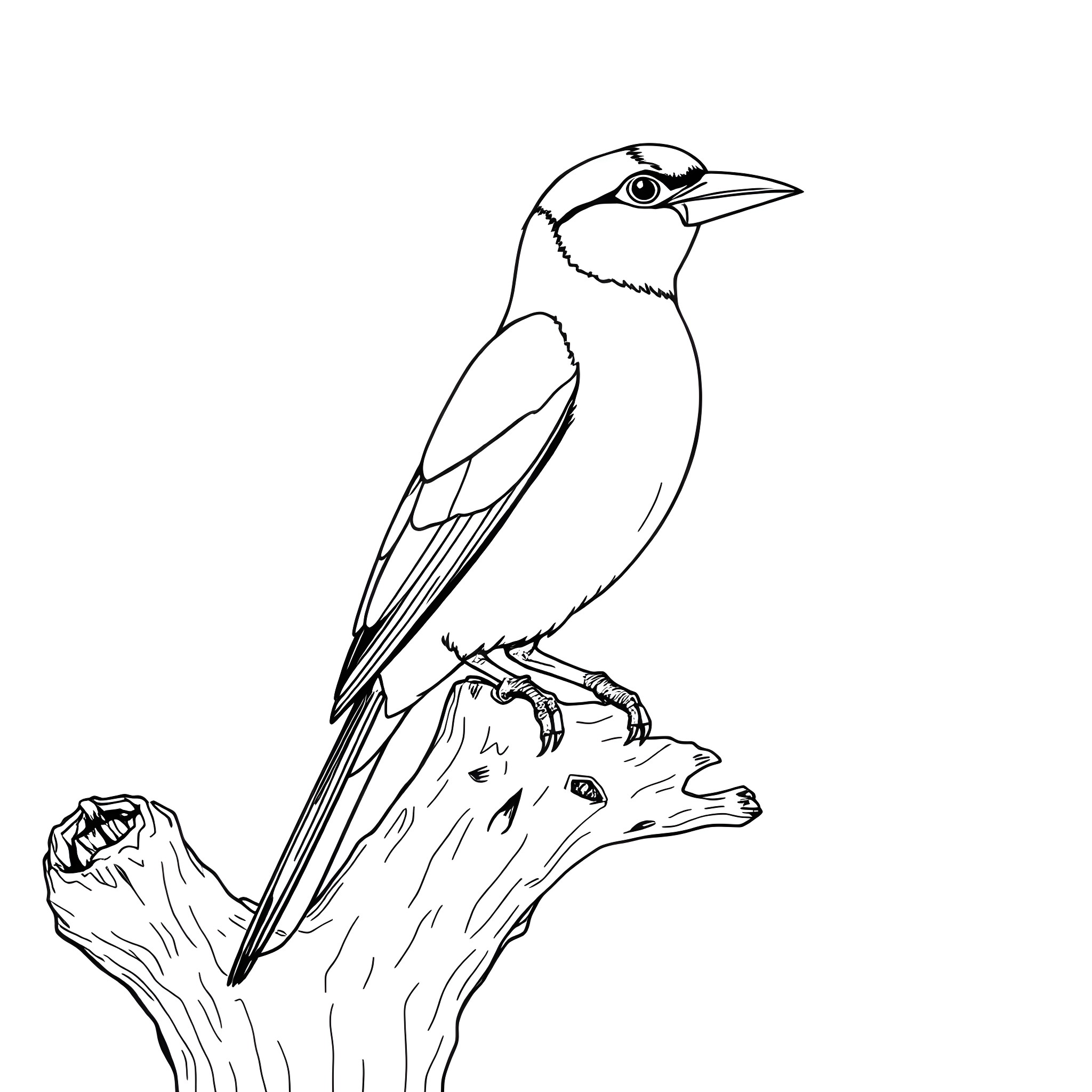 Gouldian Finch perched on a tree branch Coloring Page (free black-and-white line drawing printable PDF for all, from beginners to advanced learners, including children, teens, adults, and seniors)