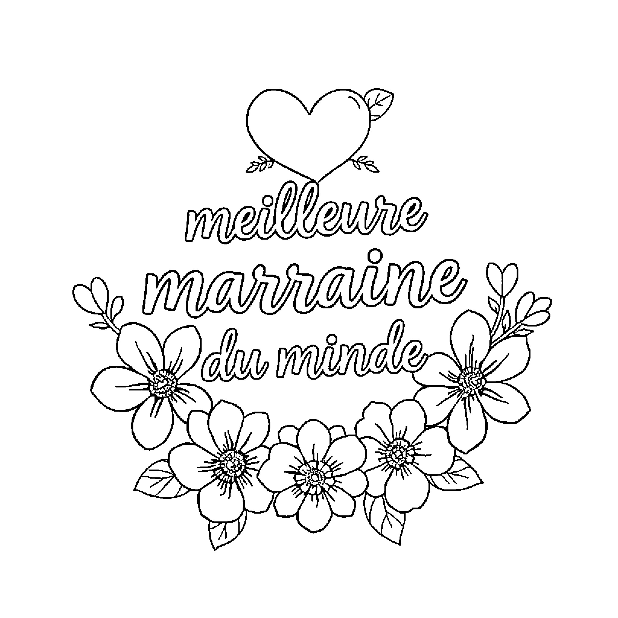 Godmother's Floral Well Wishes Coloring Page (free black-and-white line drawing printable PDF for all, from beginners to advanced learners, including children, teens, adults, and seniors)