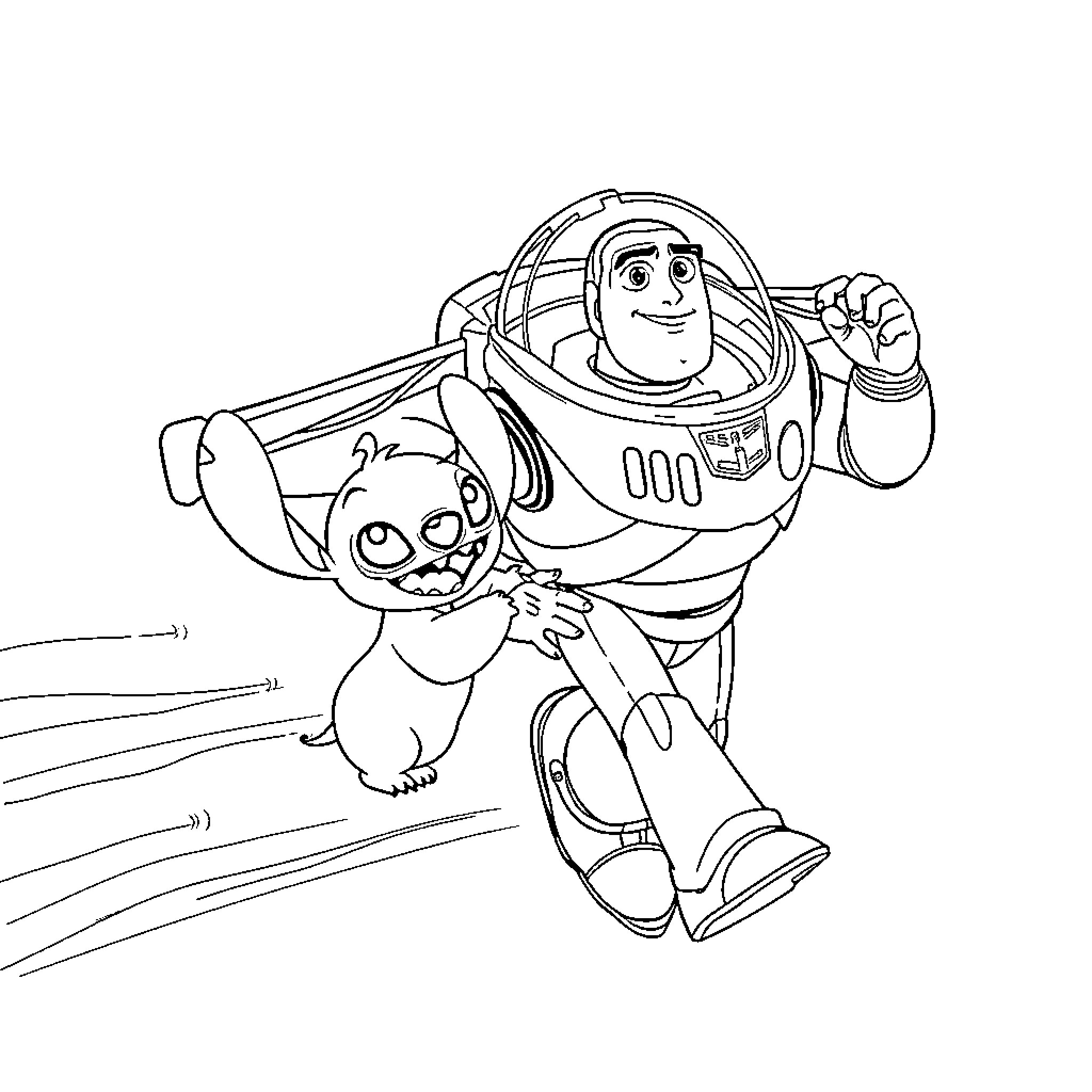 Buzz Lightyear rescues furry companion Coloring Page (free black-and-white line drawing printable PDF for all, from beginners to advanced learners, including children, teens, adults, and seniors)
