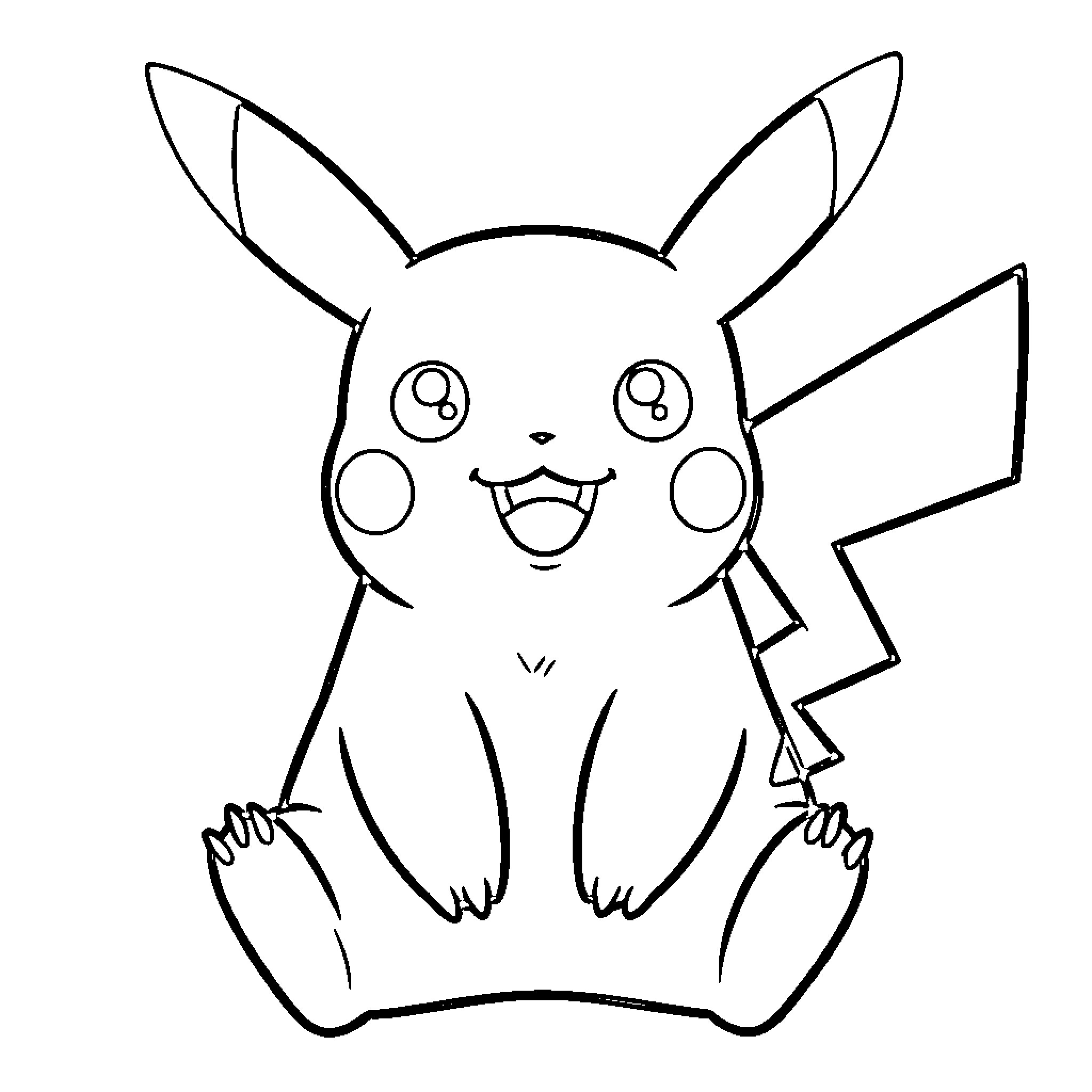 Pikachu posing joyfully Coloring Page (free black-and-white line drawing printable PDF for all, from beginners to advanced learners, including children, teens, adults, and seniors)