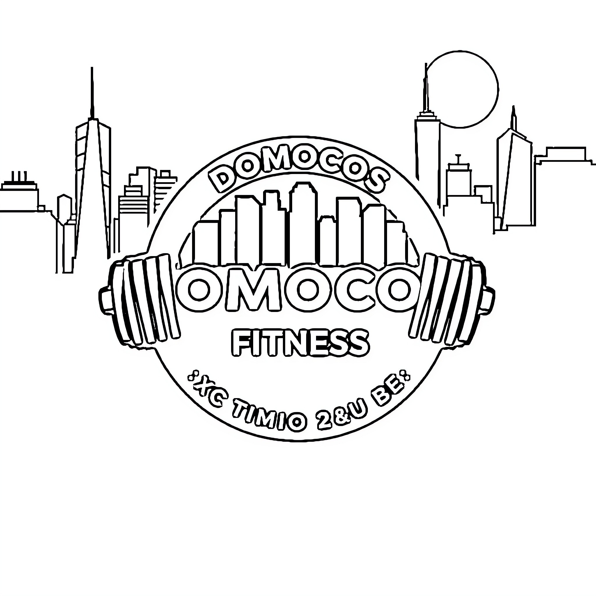 Logo for Domogos Momoco Fitness gym Coloring Page (free black-and-white line drawing printable PDF for all, from beginners to advanced learners, including children, teens, adults, and seniors)