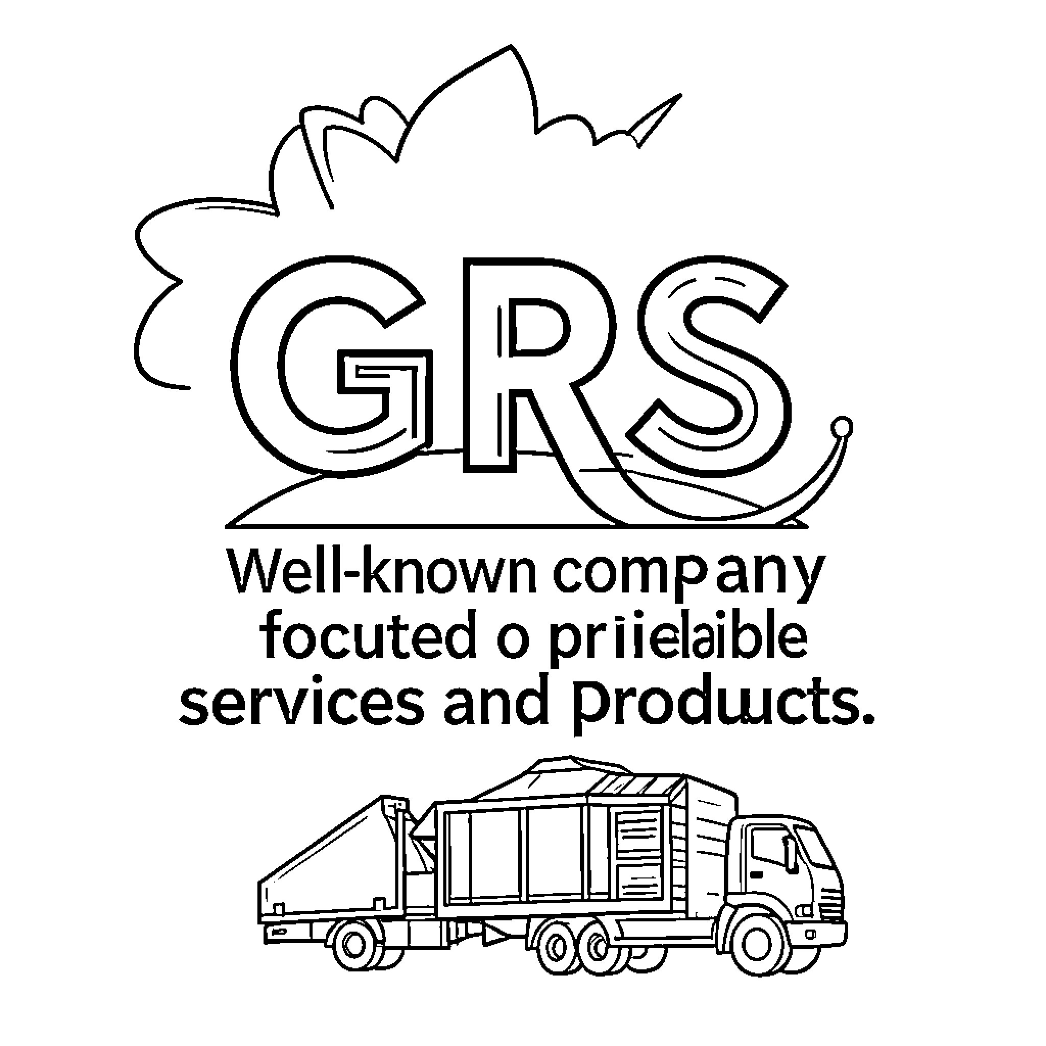 GRS logo with text and a garbage truck Coloring Page (free black-and-white line drawing printable PDF for all, from beginners to advanced learners, including children, teens, adults, and seniors)