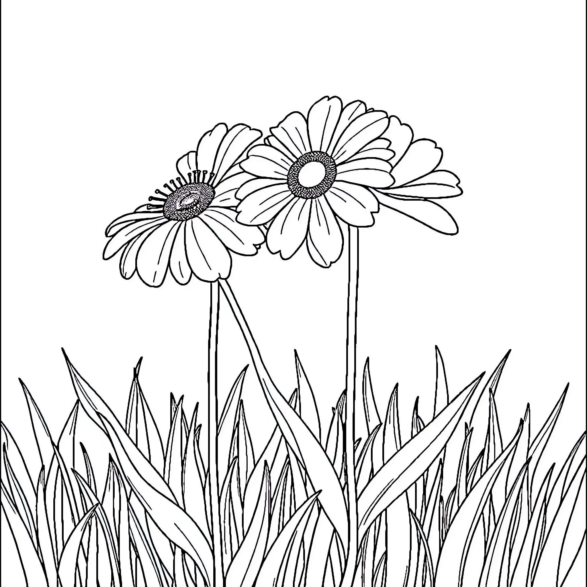 Flower patch blooming in nature Coloring Page (free black-and-white line drawing printable PDF for all, from beginners to advanced learners, including children, teens, adults, and seniors)