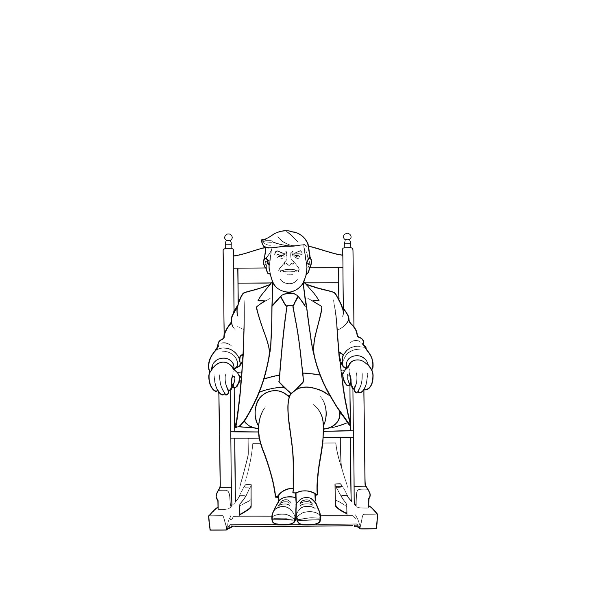 Trump sitting in a rocking chair Coloring Page (free black-and-white line drawing printable PDF for all, from beginners to advanced learners, including children, teens, adults, and seniors)