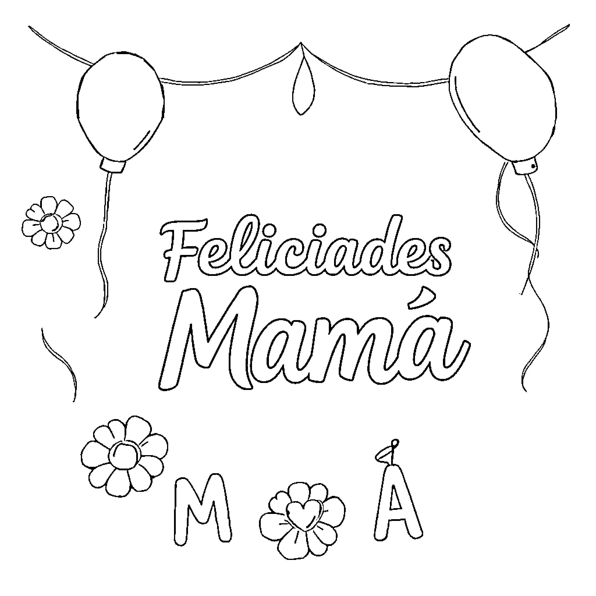 Invitación a celebrar a una mamá Coloring Page (free black-and-white line drawing printable PDF for all, from beginners to advanced learners, including children, teens, adults, and seniors)