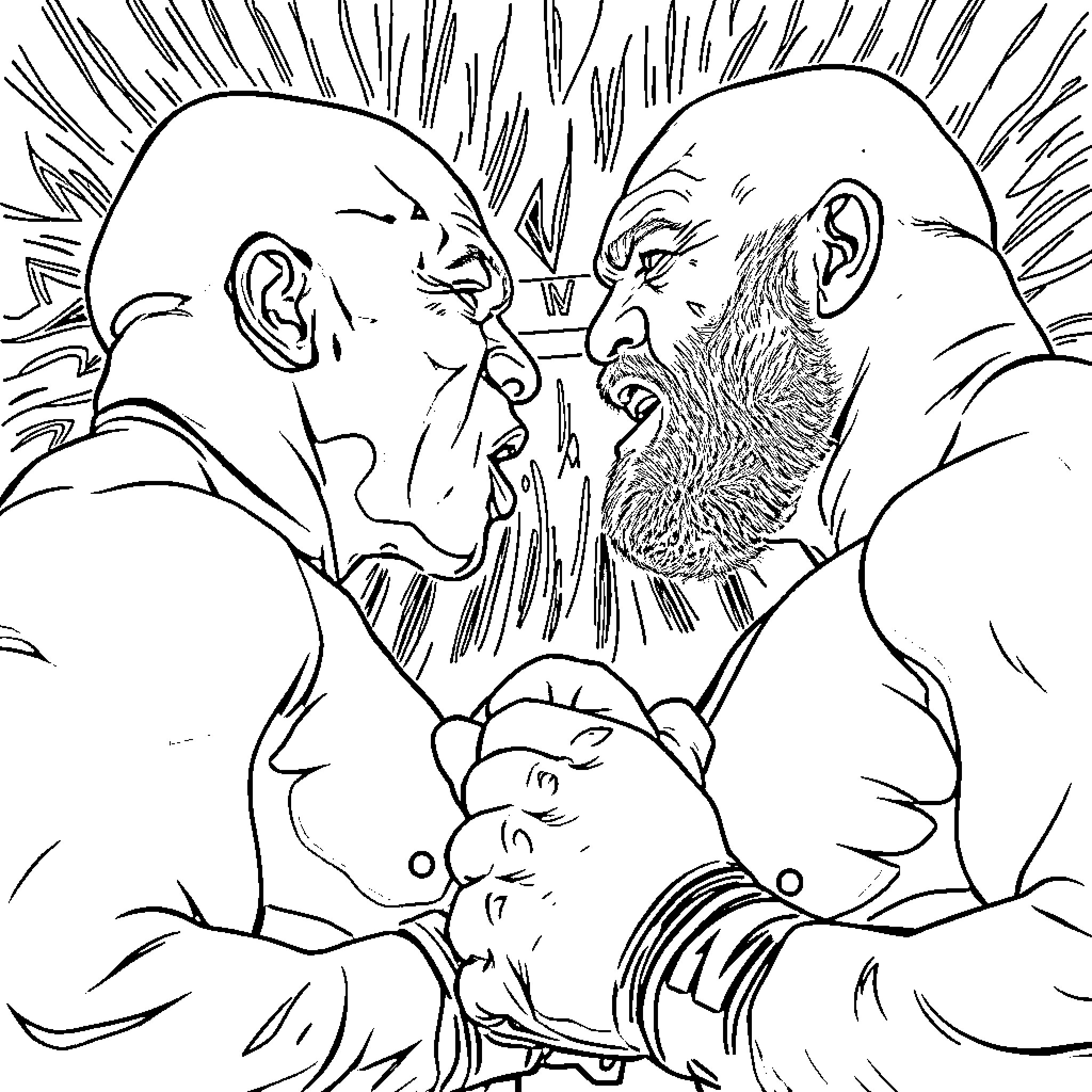 Mike Tyson Intense Boxing Match Coloring Page (free black-and-white line drawing printable PDF for all, from beginners to advanced learners, including children, teens, adults, and seniors)