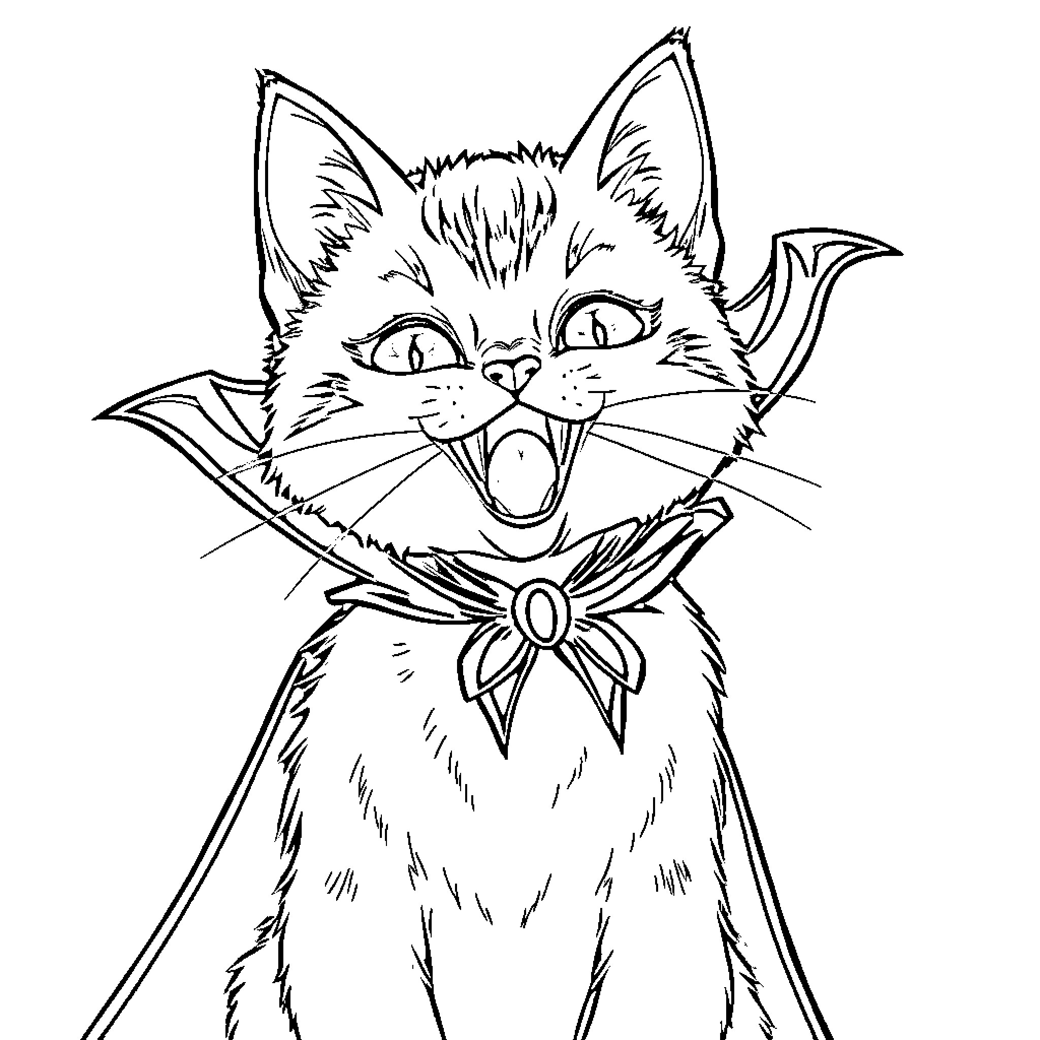 Kitty in a Playful Mood Coloring Page (free black-and-white line drawing printable PDF for all, from beginners to advanced learners, including children, teens, adults, and seniors)