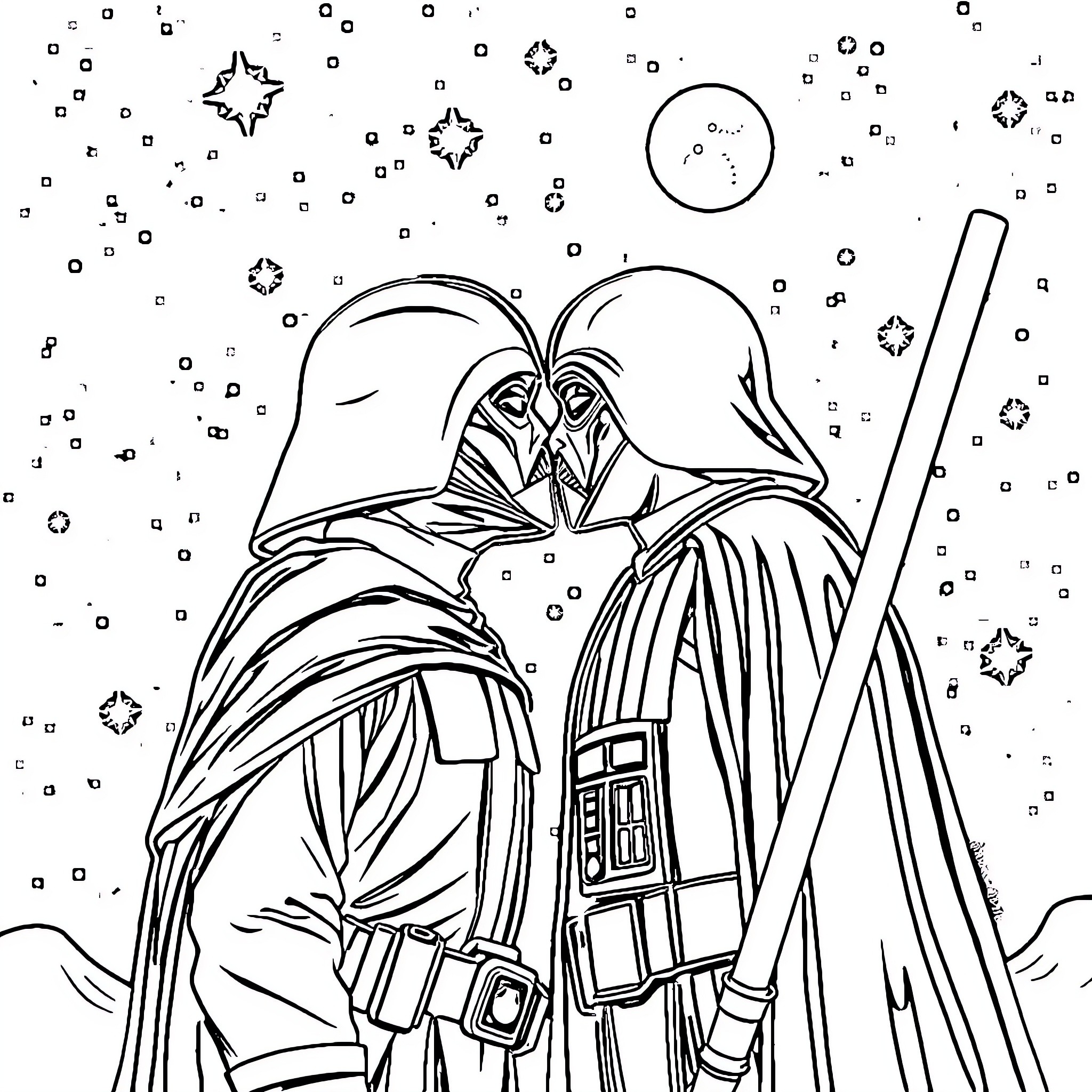 Star Wars Character in an Iconic Pose Coloring Page (free black-and-white line drawing printable PDF for all, from beginners to advanced learners, including children, teens, adults, and seniors)