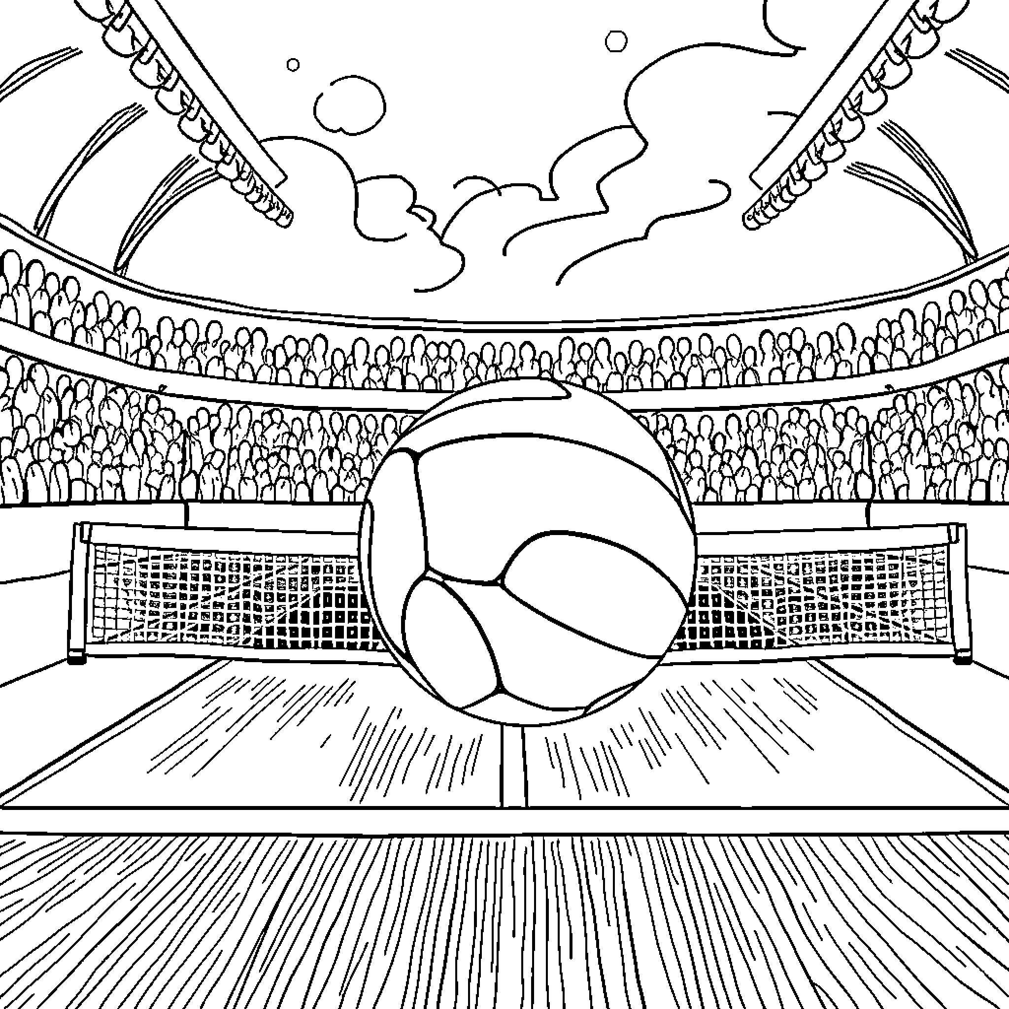 Pelota game in a stadium arena Coloring Page (free black-and-white line drawing printable PDF for all, from beginners to advanced learners, including children, teens, adults, and seniors)