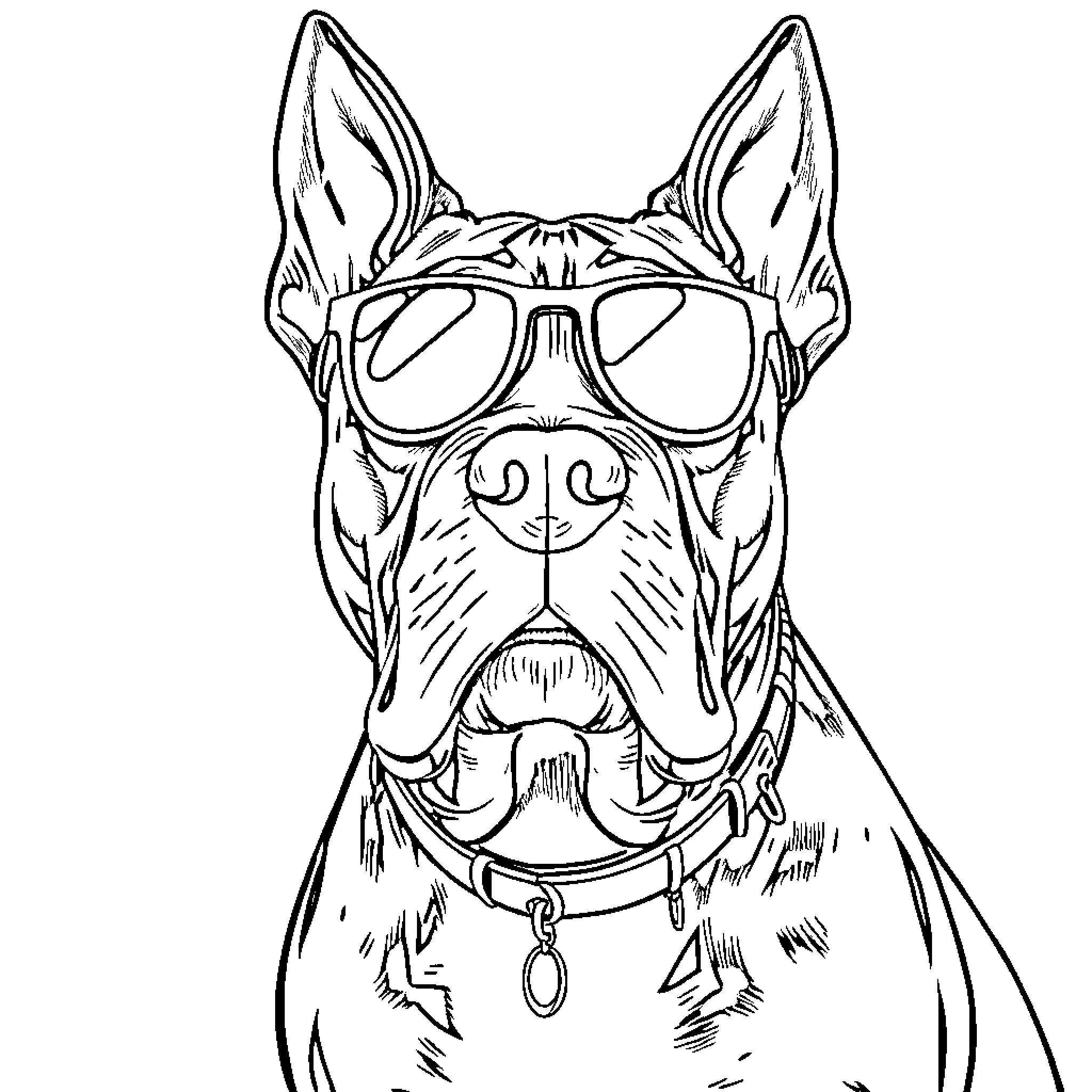Cane Corso wearing cool sunglasses Coloring Page (free black-and-white line drawing printable PDF for all, from beginners to advanced learners, including children, teens, adults, and seniors)