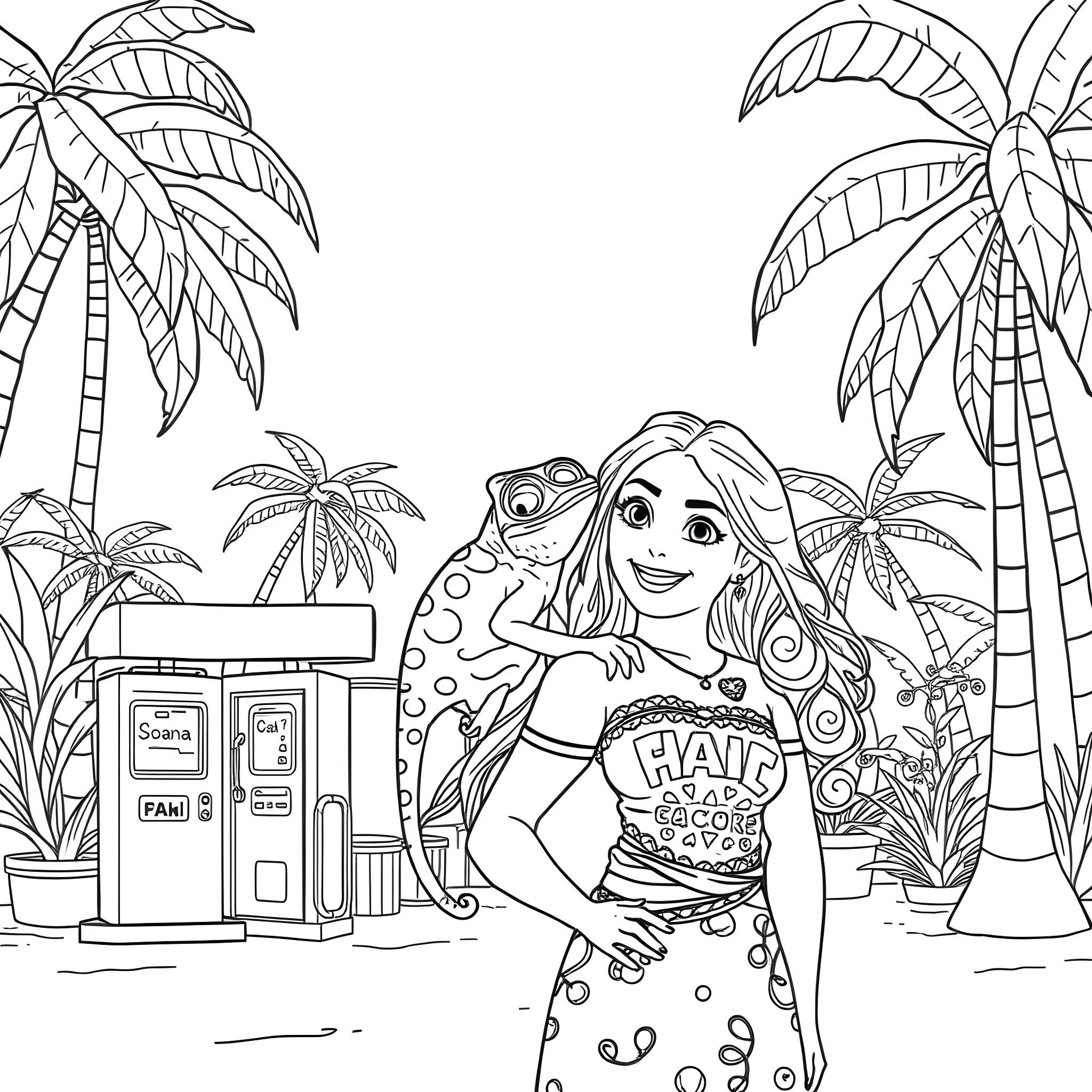 Pascal's Tropical Adventure Coloring Page (free black-and-white line drawing printable PDF for all, from beginners to advanced learners, including children, teens, adults, and seniors)