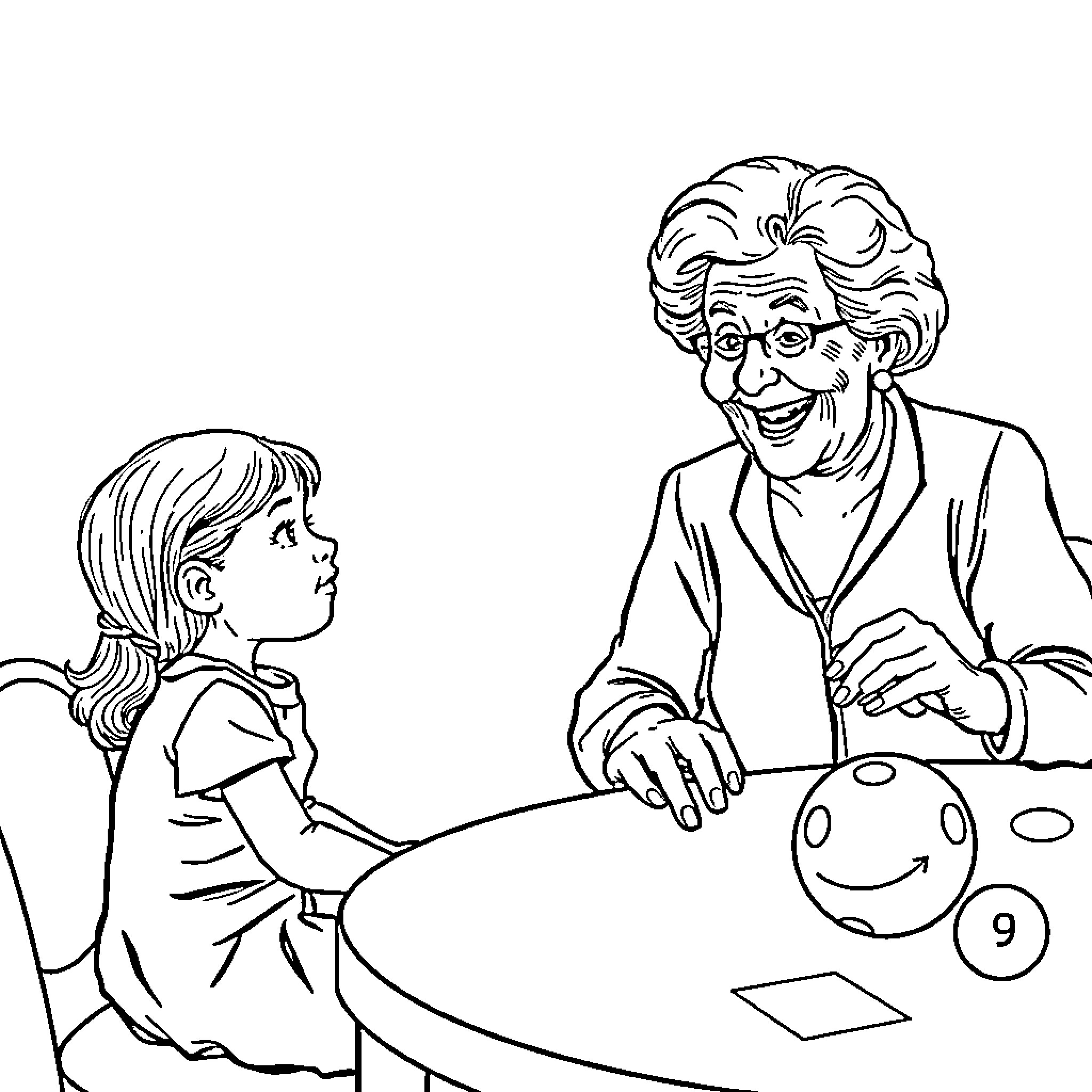 Lady Enjoys Quality Time with Young Girl Coloring Page (free black-and-white line drawing printable PDF for all, from beginners to advanced learners, including children, teens, adults, and seniors)