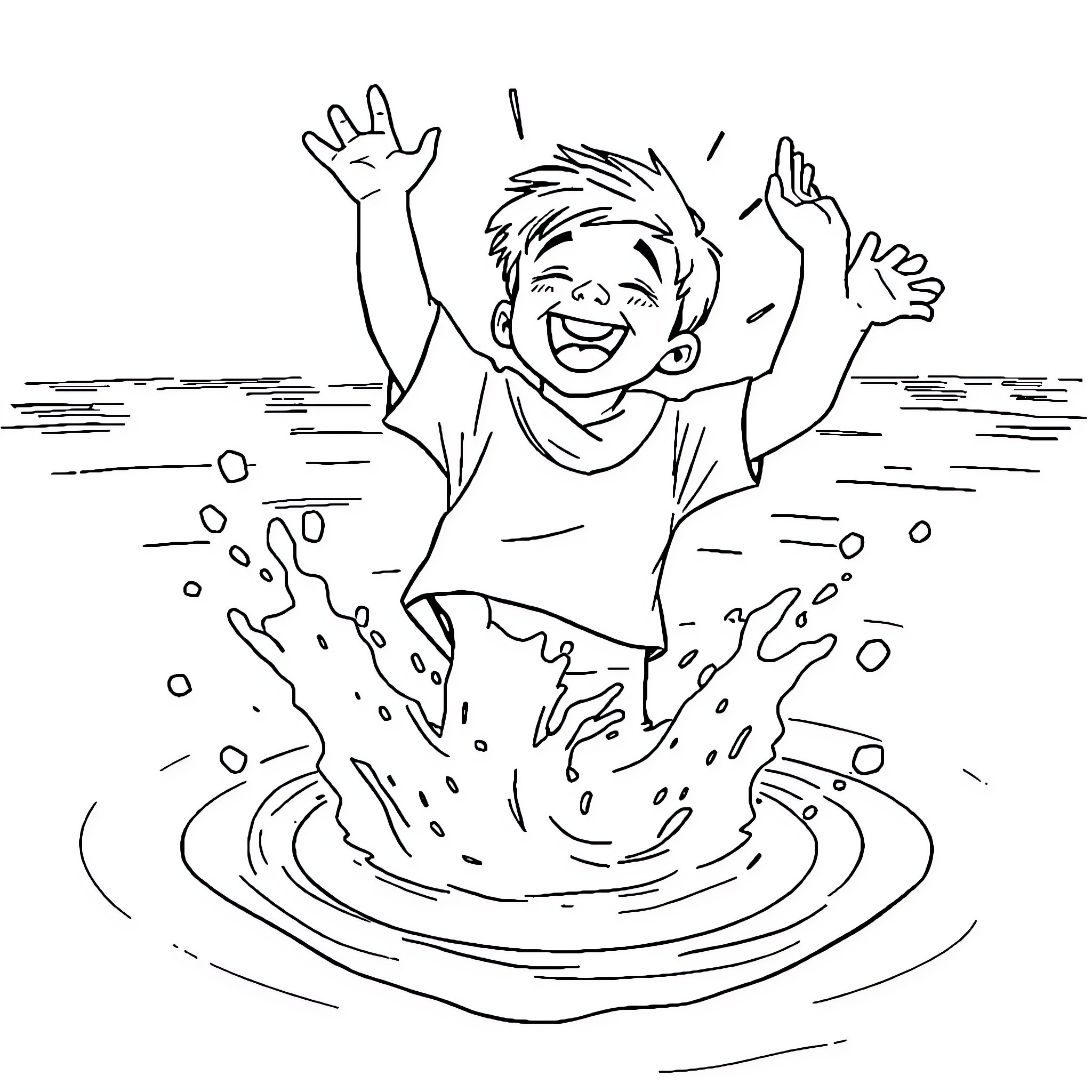 Arthur's Joyful Splash in the Puddle Coloring Page (free black-and-white line drawing printable PDF for all, from beginners to advanced learners, including children, teens, adults, and seniors)
