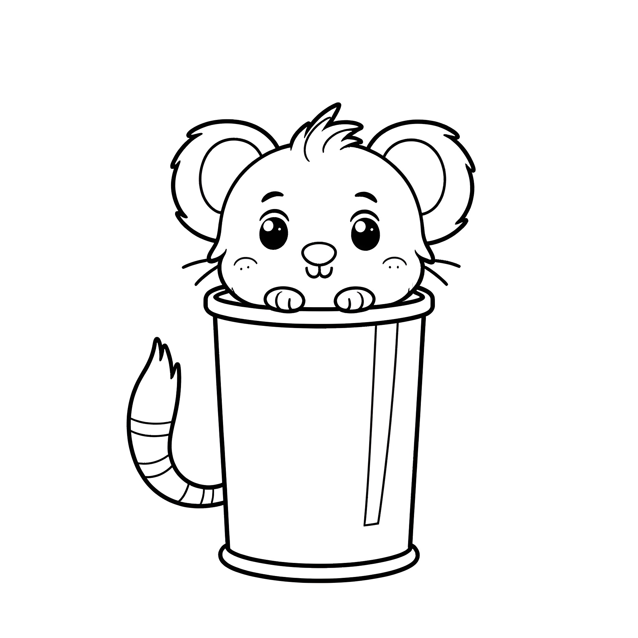 Possum peeking out of a container Coloring Page (free black-and-white line drawing printable PDF for all, from beginners to advanced learners, including children, teens, adults, and seniors)