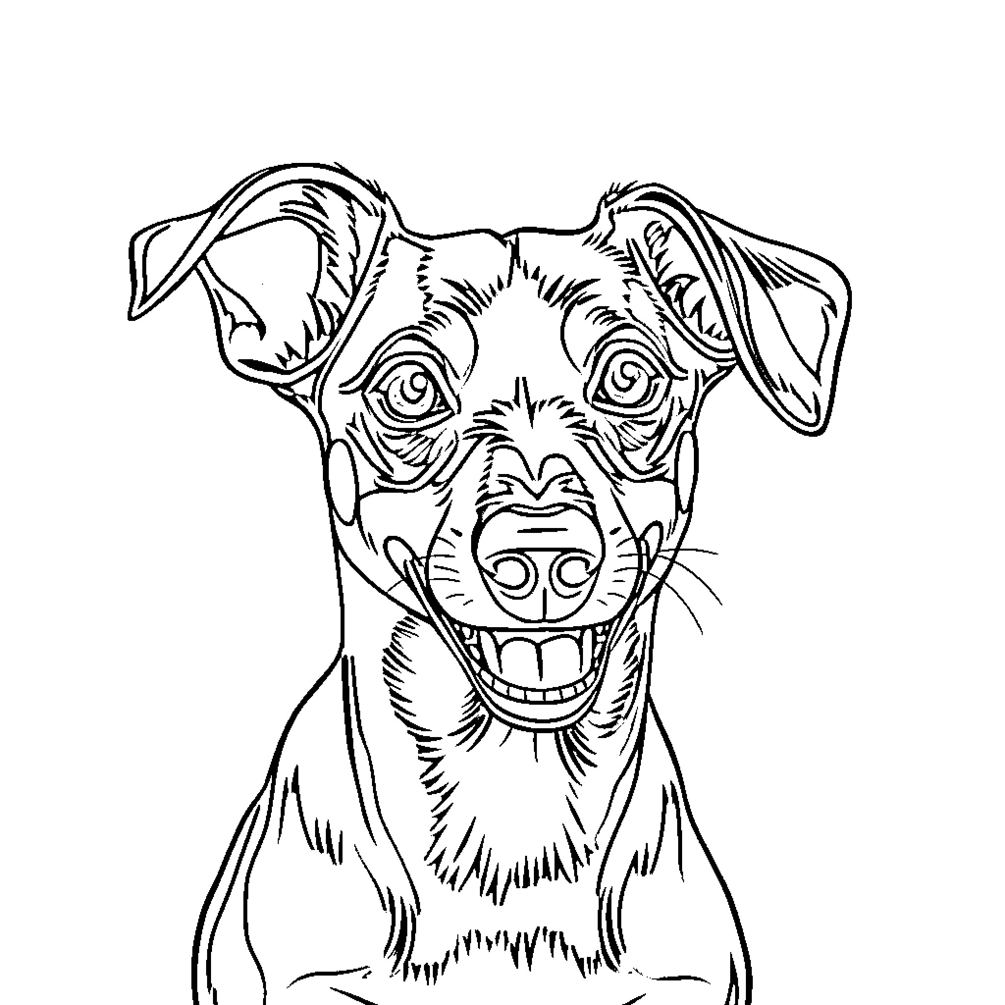 Dog with a happy expression Coloring Page (free black-and-white line drawing printable PDF for all, from beginners to advanced learners, including children, teens, adults, and seniors)