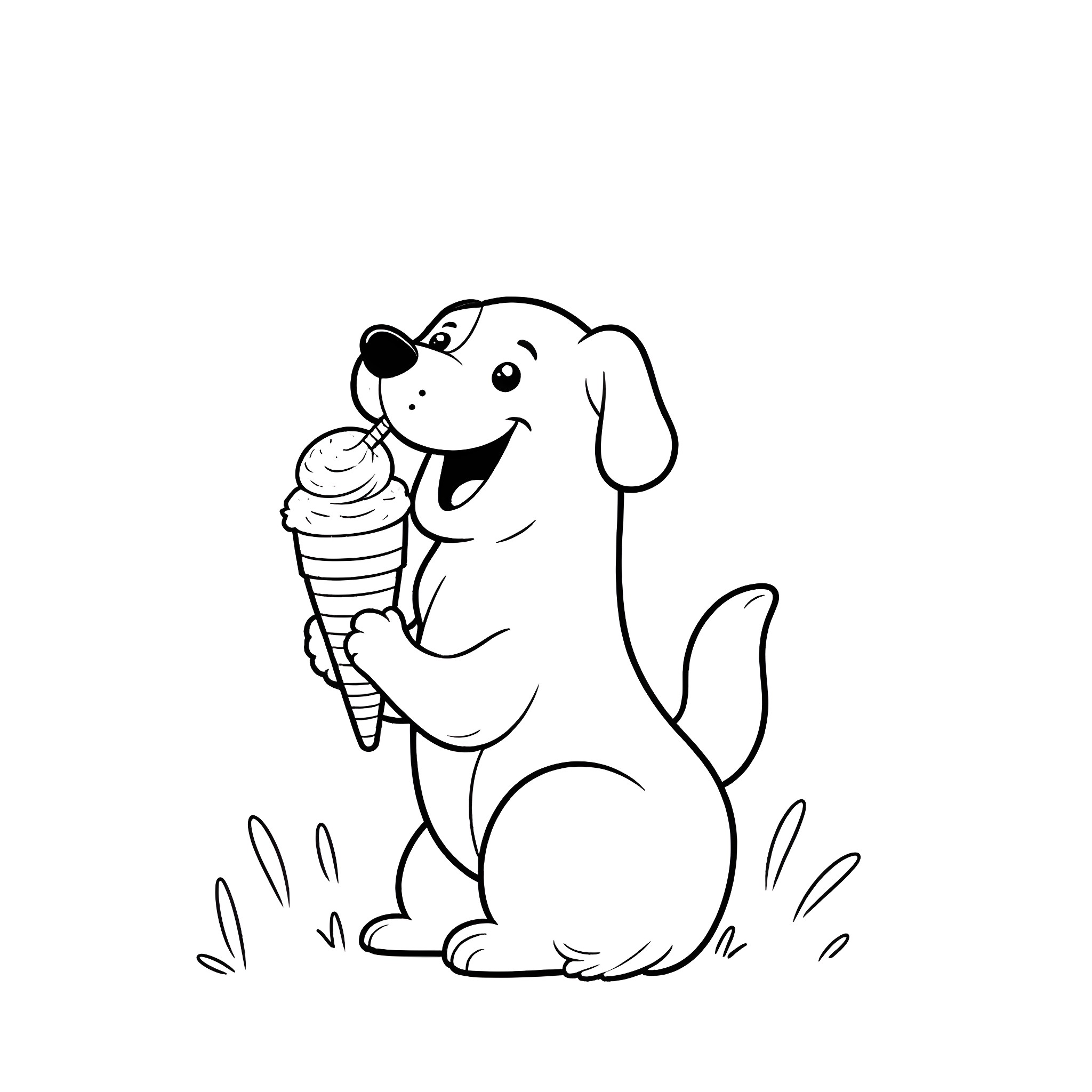 Dog enjoying an ice cream cone Coloring Page (free black-and-white line drawing printable PDF for all, from beginners to advanced learners, including children, teens, adults, and seniors)