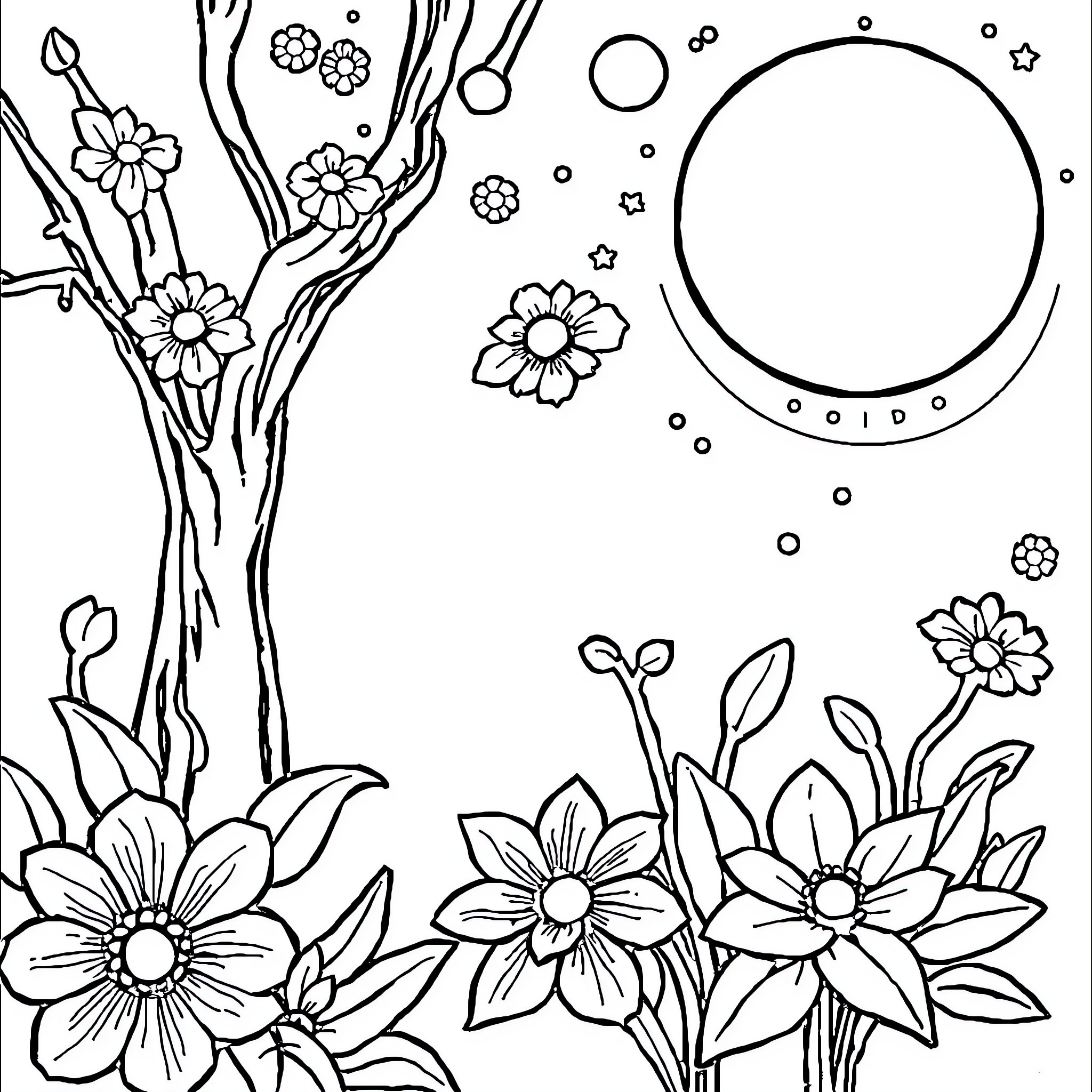 Barbie's Blossoming Garden Coloring Page (free black-and-white line drawing printable PDF for all, from beginners to advanced learners, including children, teens, adults, and seniors)