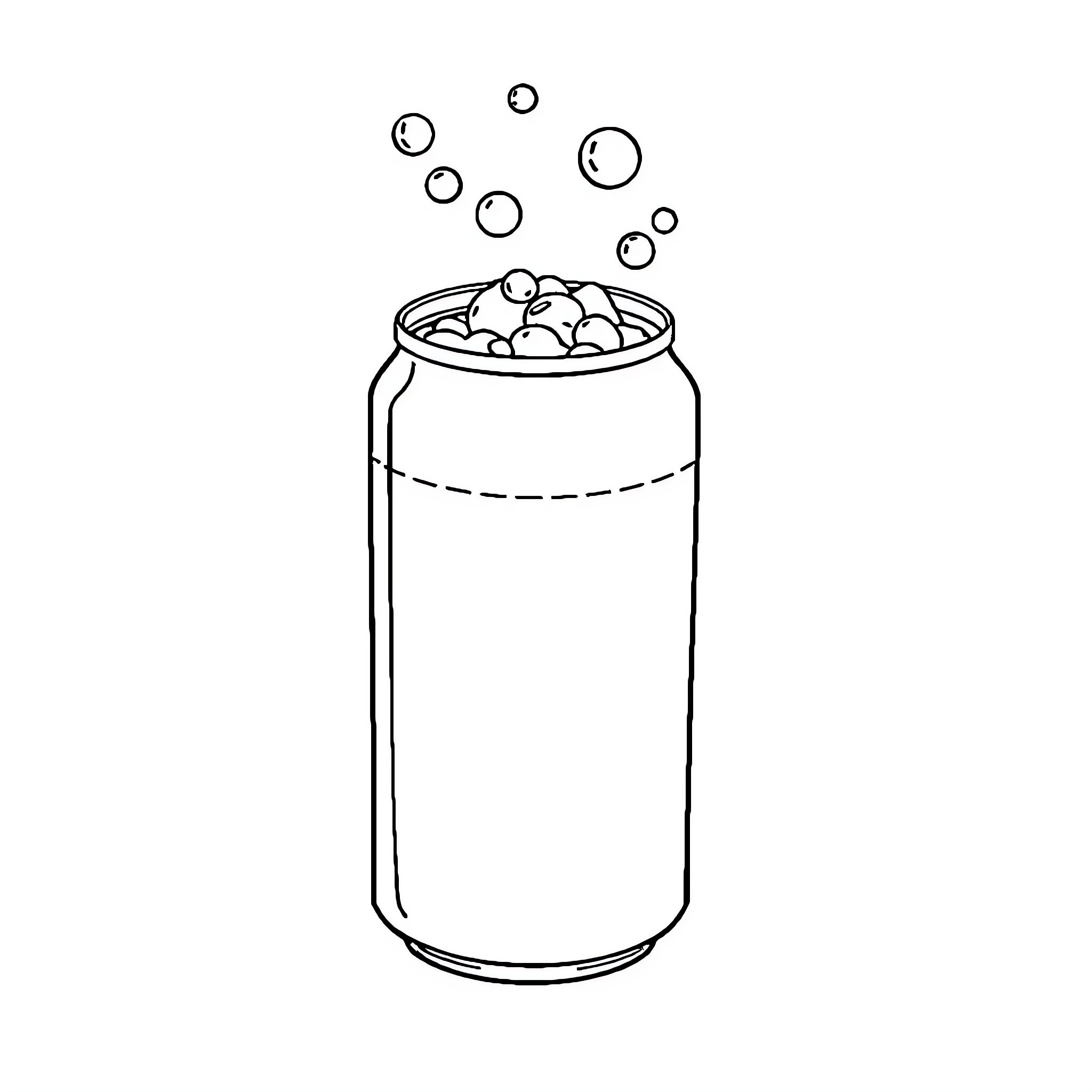 Soda can with bubbles Coloring Page (free black-and-white line drawing printable PDF for all, from beginners to advanced learners, including children, teens, adults, and seniors)