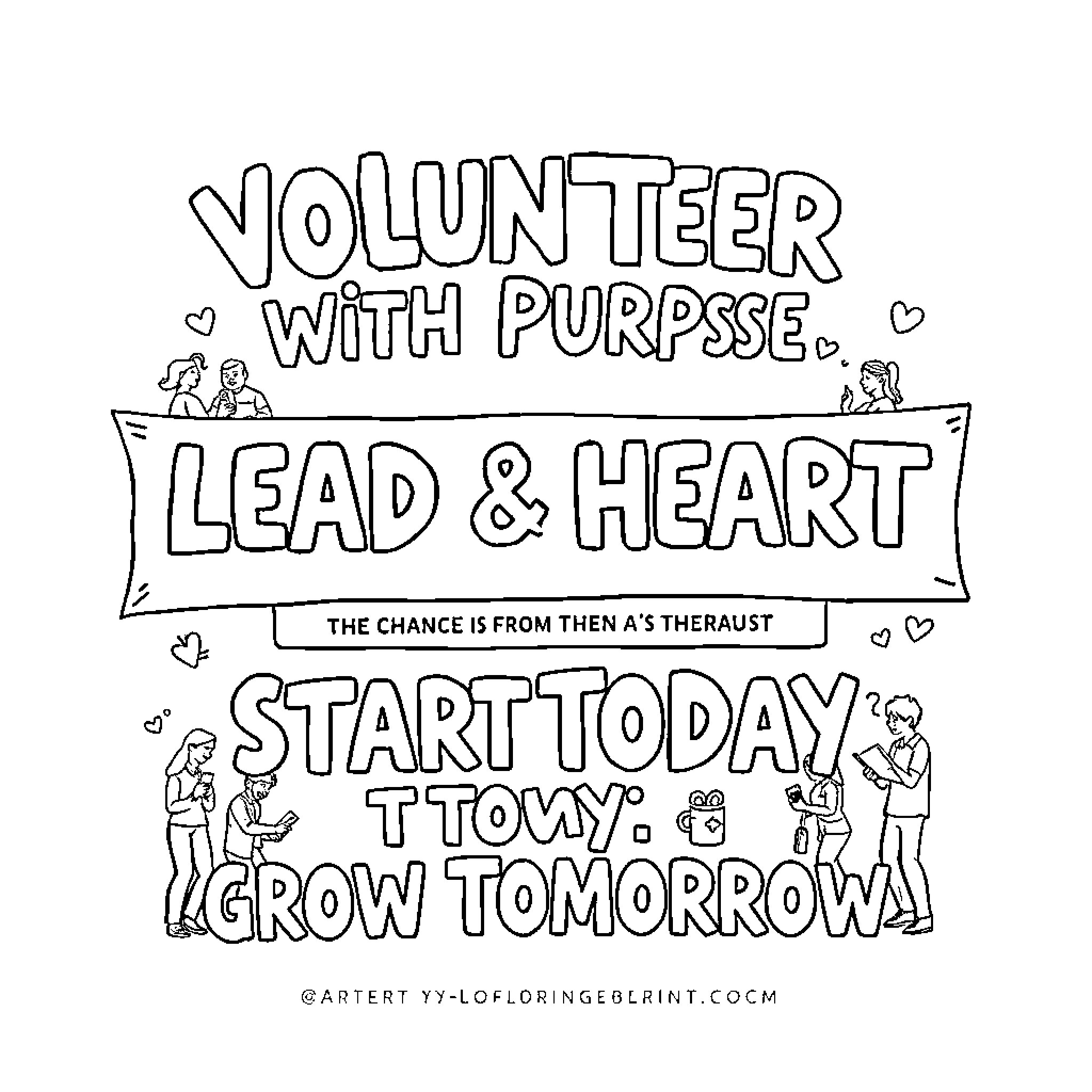 Volunteer with purpose: lead & heart Coloring Page (free black-and-white line drawing printable PDF for all, from beginners to advanced learners, including children, teens, adults, and seniors)