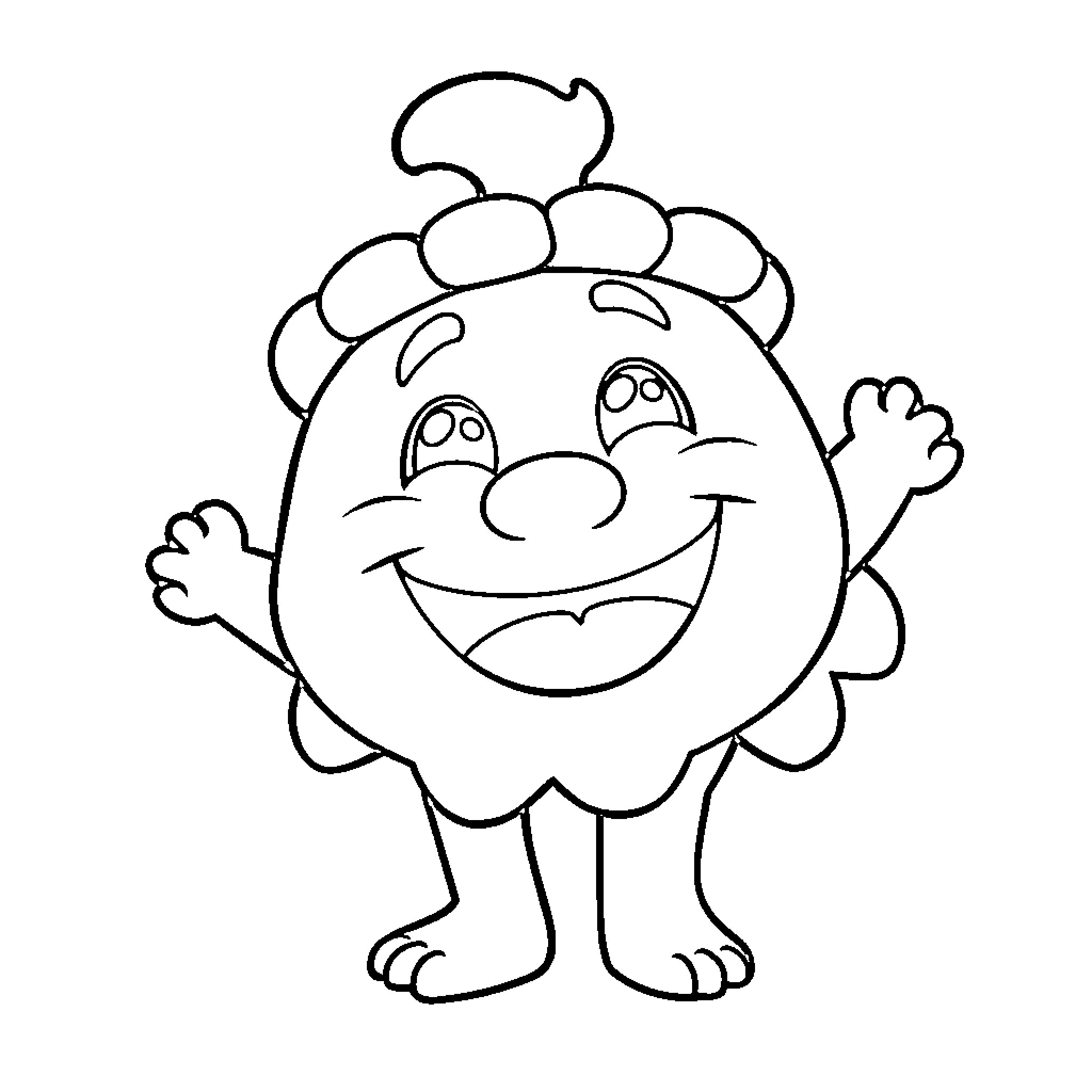 Okarun's Cheerful Creature with Playful Expression Coloring Page (free black-and-white line drawing printable PDF for all, from beginners to advanced learners, including children, teens, adults, and seniors)