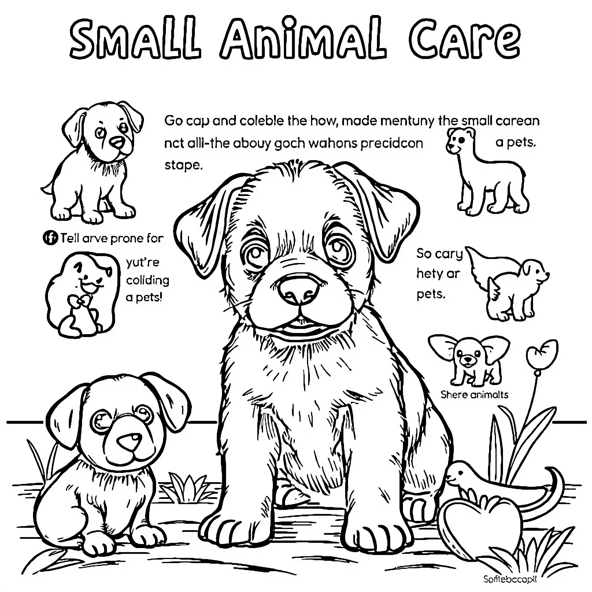 Animal Care and Responsibility Coloring Page (free black-and-white line drawing printable PDF for all, from beginners to advanced learners, including children, teens, adults, and seniors)