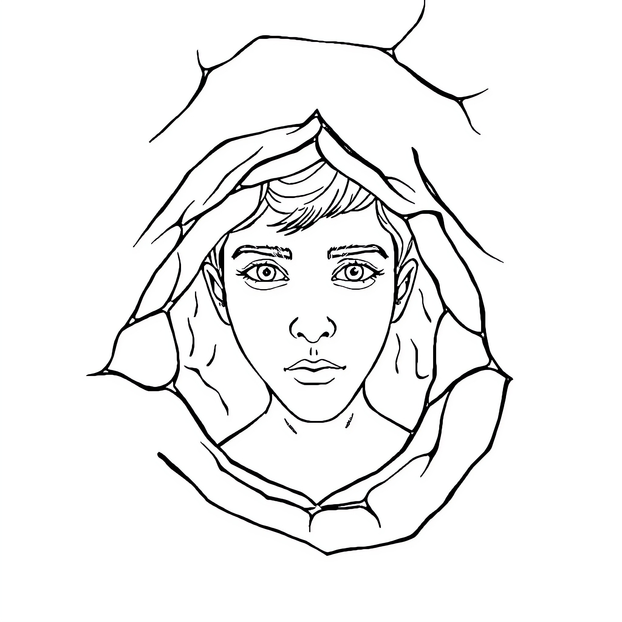 Hawk-Eyed Gaze Through Tangled Branches Coloring Page (free black-and-white line drawing printable PDF for all, from beginners to advanced learners, including children, teens, adults, and seniors)