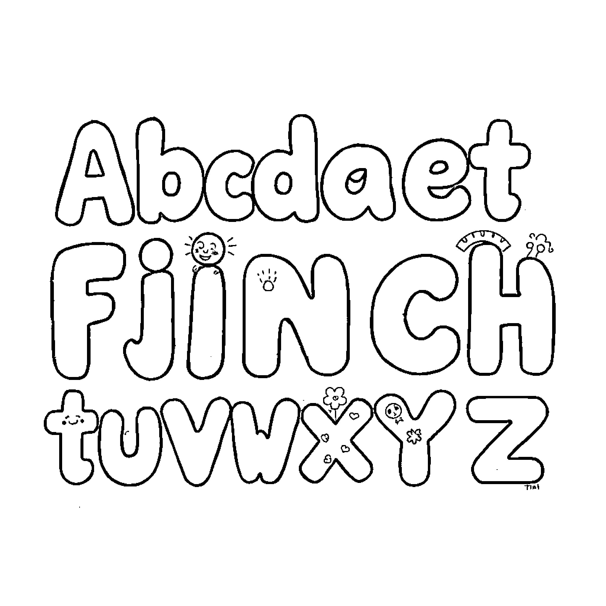 Alphabet of Playful Shapes and Symbols Coloring Page (free black-and-white line drawing printable PDF for all, from beginners to advanced learners, including children, teens, adults, and seniors)