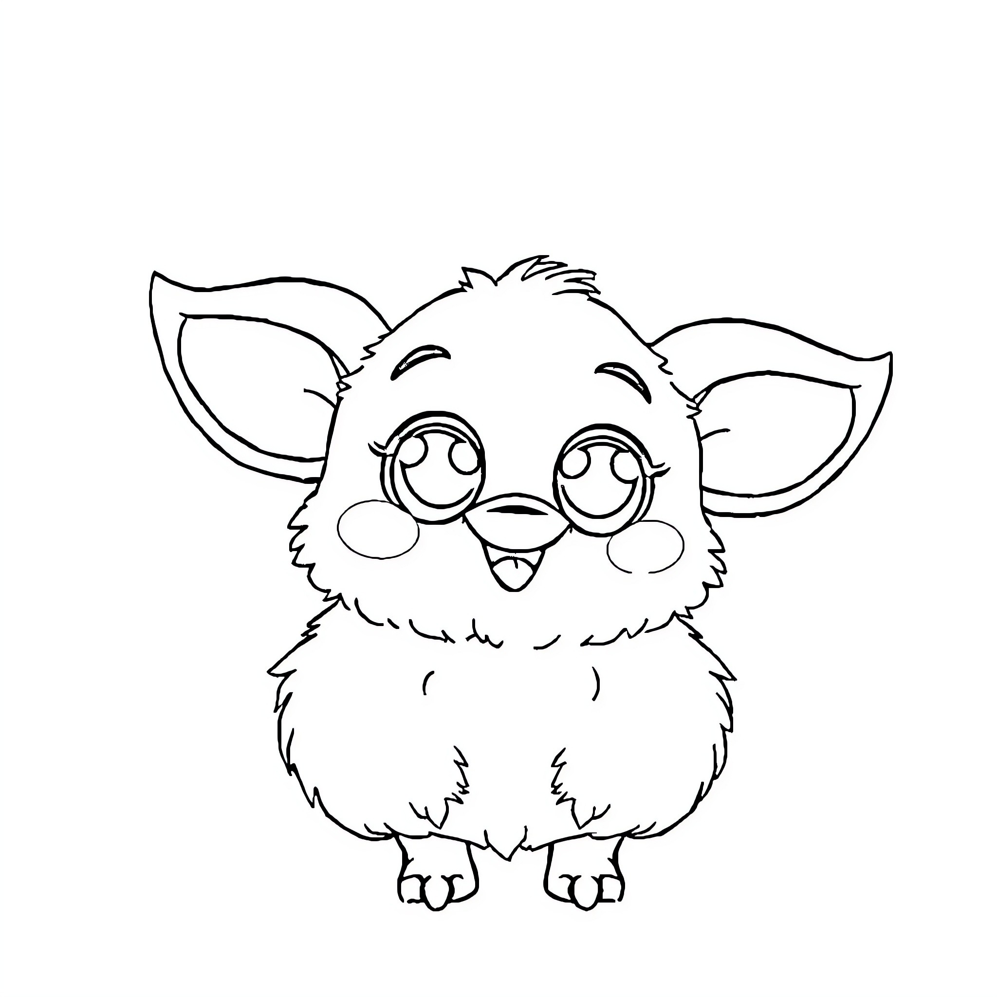 Labubu the cute and happy furry creature Coloring Page (free black-and-white line drawing printable PDF for all, from beginners to advanced learners, including children, teens, adults, and seniors)